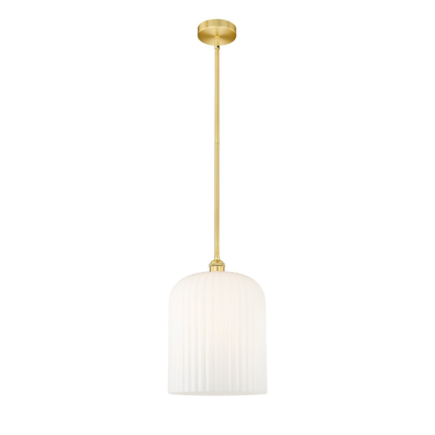 Innovations Bridal Veil 5in 1-Light Mini Pendant | Art Nouveau Satin Gold Steel and Gloss White Ribbed Glass | Kitchen Island | Model 616-1S-SG-G559-12GWH