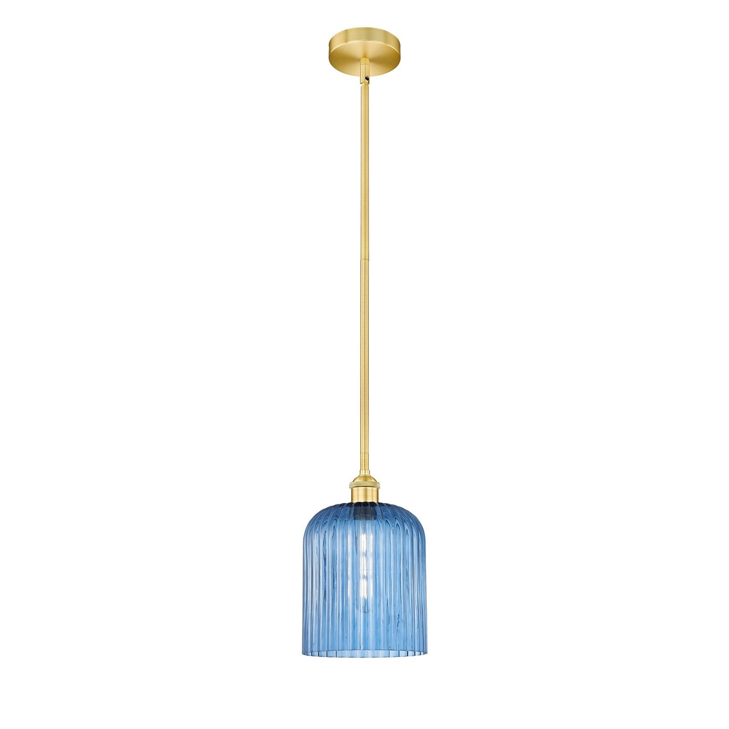 Innovations Bridal Veil 5in 1-Light Mini Pendant | Art Nouveau Satin Gold Steel and Princess Blue Ribbed Glass | Kitchen Island | Model 616-1S-SG-G559-8BL