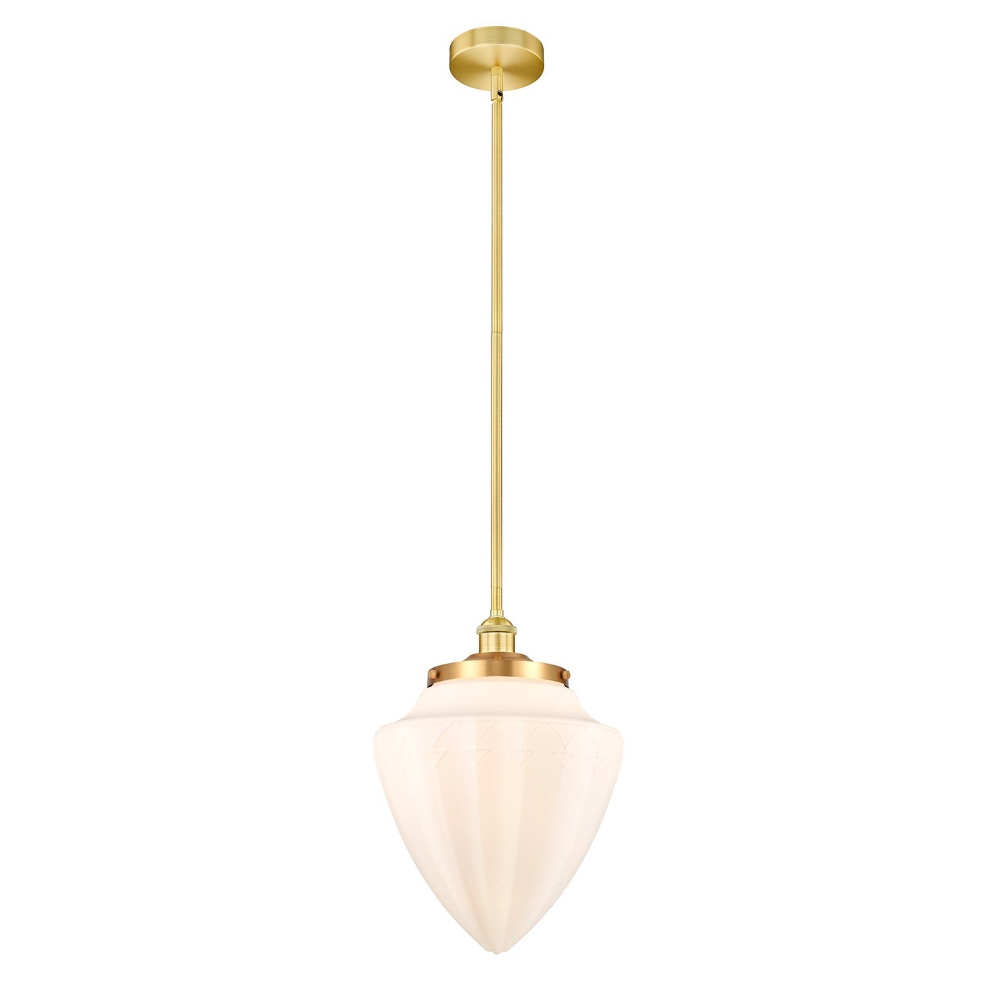 Innovations Bridgeton 12in 1-Light Mini Pendant | Traditional Satin Gold Steel and Matte White Frosted Glass | Kitchen Island & | Model 616-1S-SG-G661-12