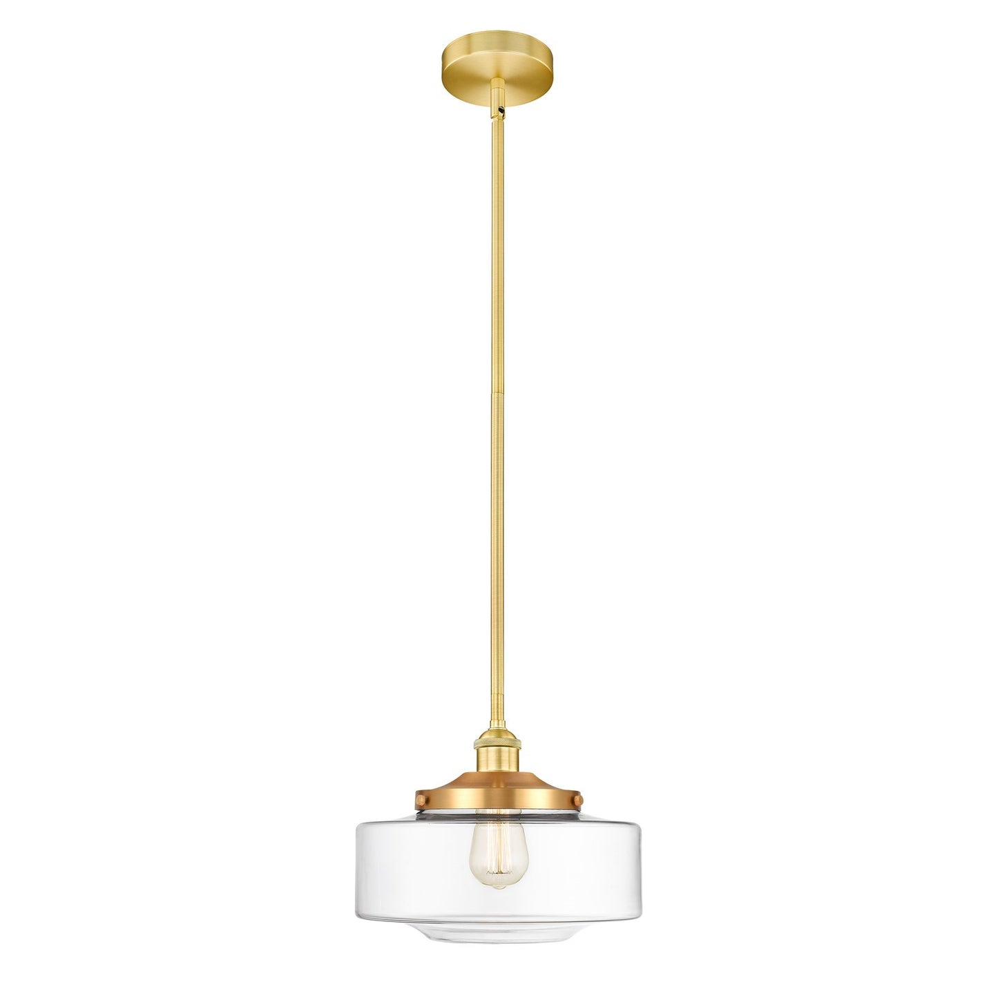 Innovations Bridgeton 12in 1-Light Mini Pendant | Traditional Satin Gold Steel and Clear Glass | Kitchen Island & Dining Room | Model 616-1S-SG-G692-12