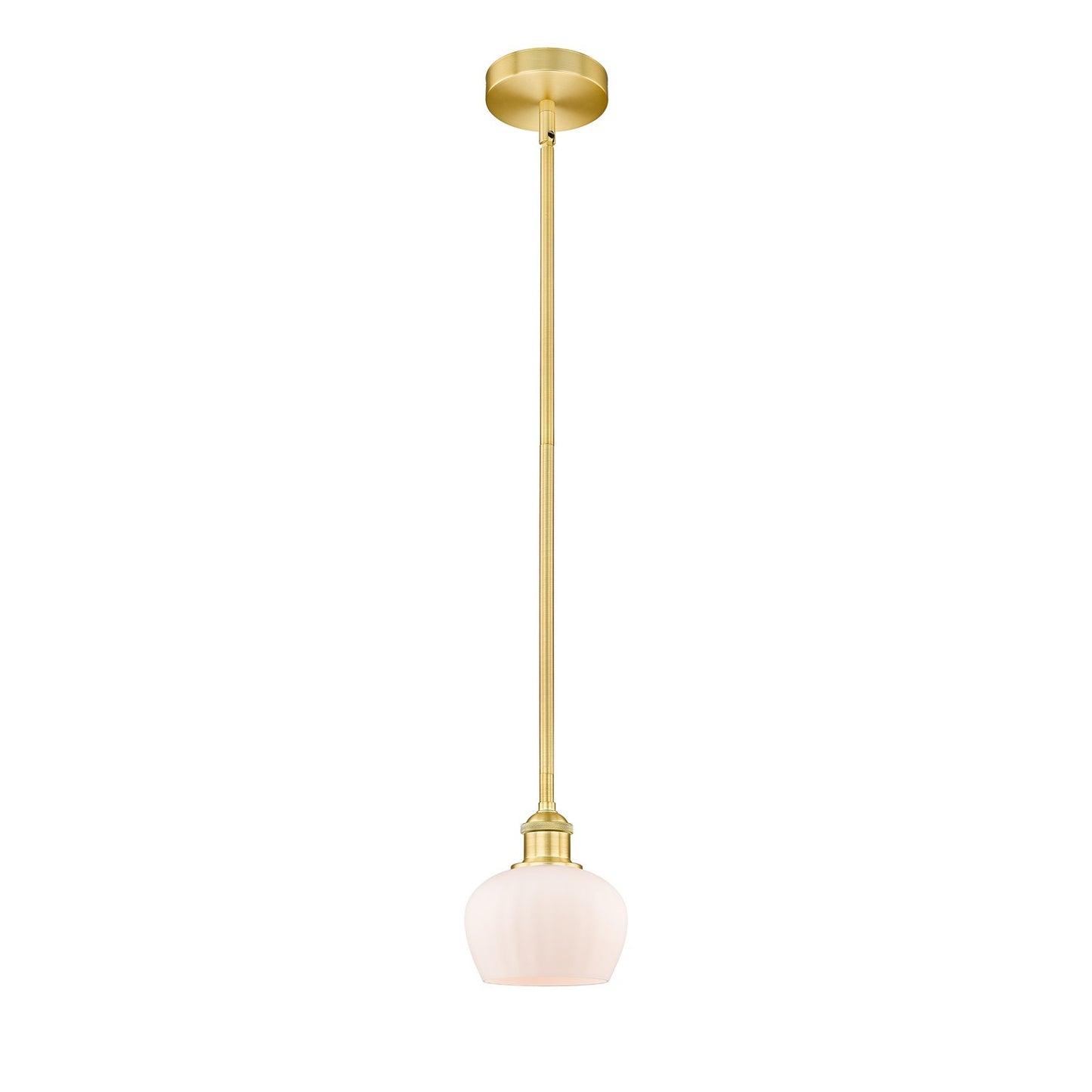 Innovations Fenton 6.5in 1-Light Mini Pendant | Industrial Satin Gold Steel and Matte White Ribbed Glass | Kitchen Island & Dining | Model 616-1S-SG-G91