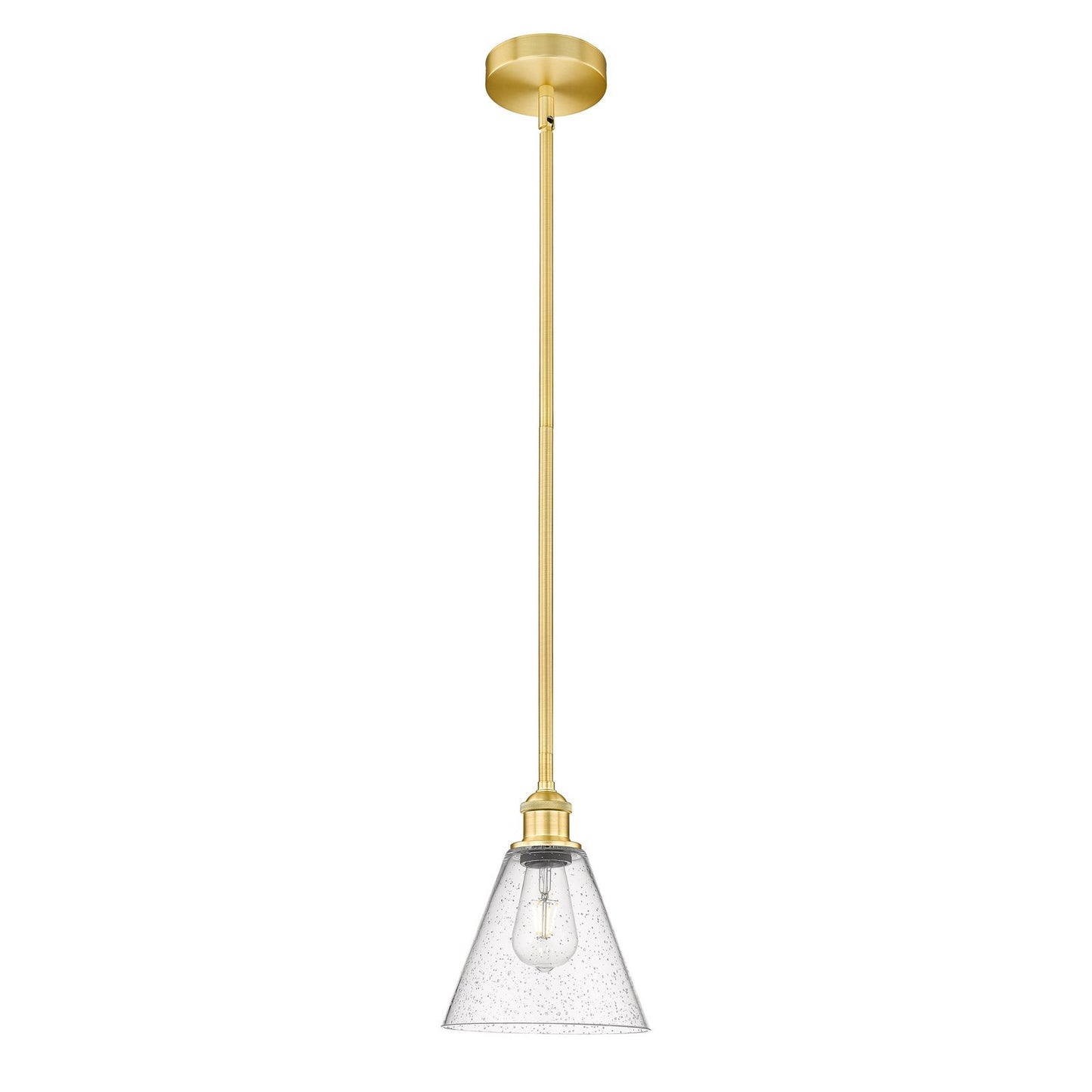 Innovations Berkshire Glass 8in 1-Light Mini Pendant | Industrial Satin Gold Steel and Seedy Glass | Kitchen Island & Dining Room | Model 616-1S-SG-GBC-84