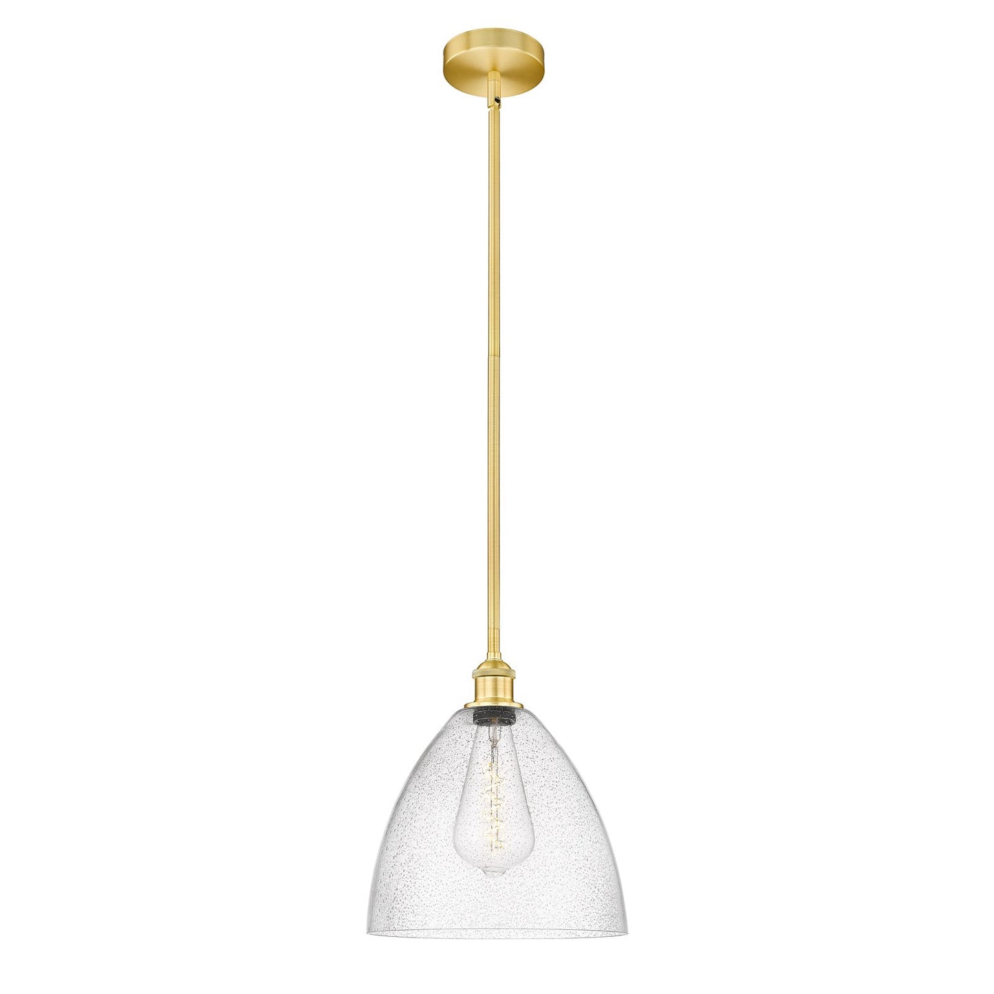 Innovations Bristol 12in 1-Light Mini Pendant | Industrial Satin Gold Steel and Seedy Glass | Kitchen Island & Dining Room | Model 616-1S-SG-GBD-124-LED