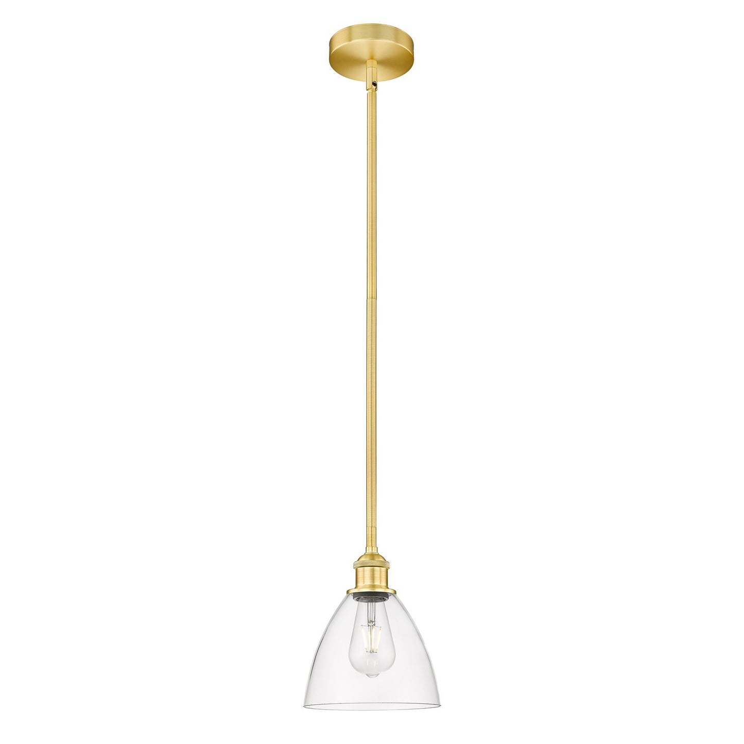 Innovations Bristol 7.5in 1-Light Mini Pendant | Industrial Satin Gold Steel and Clear Glass | Kitchen Island & Dining Room | Model 616-1S-SG-GBD-752-LED