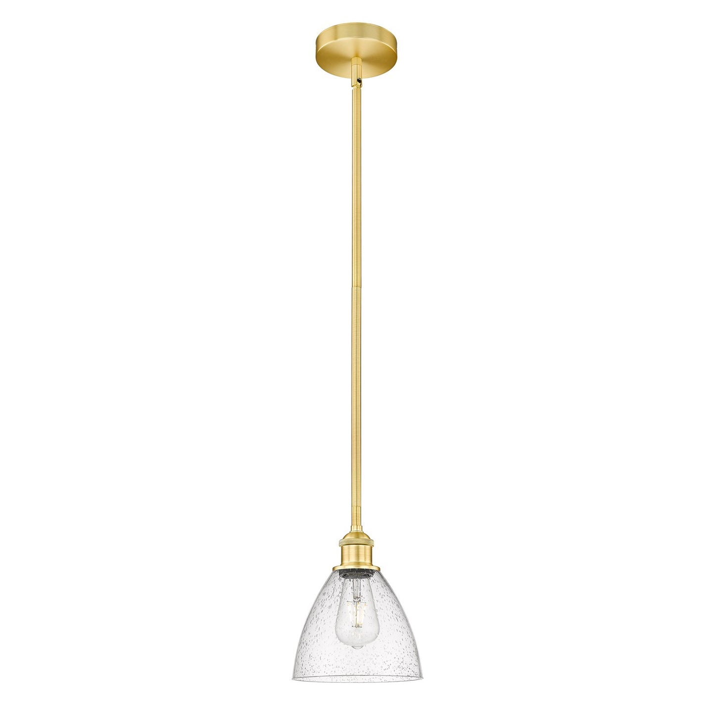Innovations Bristol 8in 1-Light Mini Pendant | Industrial Satin Gold Steel and Seedy Glass | Kitchen Island & Dining Room | 7.5 | Model 616-1S-SG-GBD-754