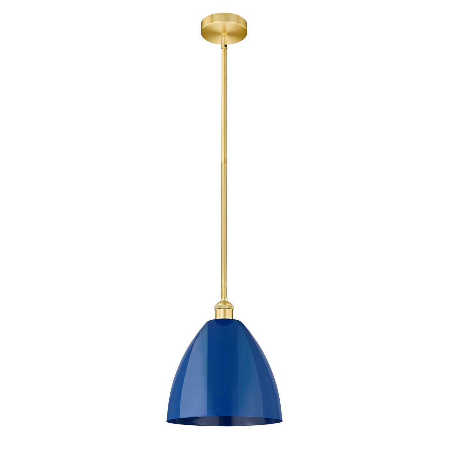 Innovations Plymouth 12in 1-Light Mini Pendant | Industrial Satin Gold Steel and Matte Blue Metal | Kitchen Island & | Model 616-1S-SG-MBD-12-BL-LED