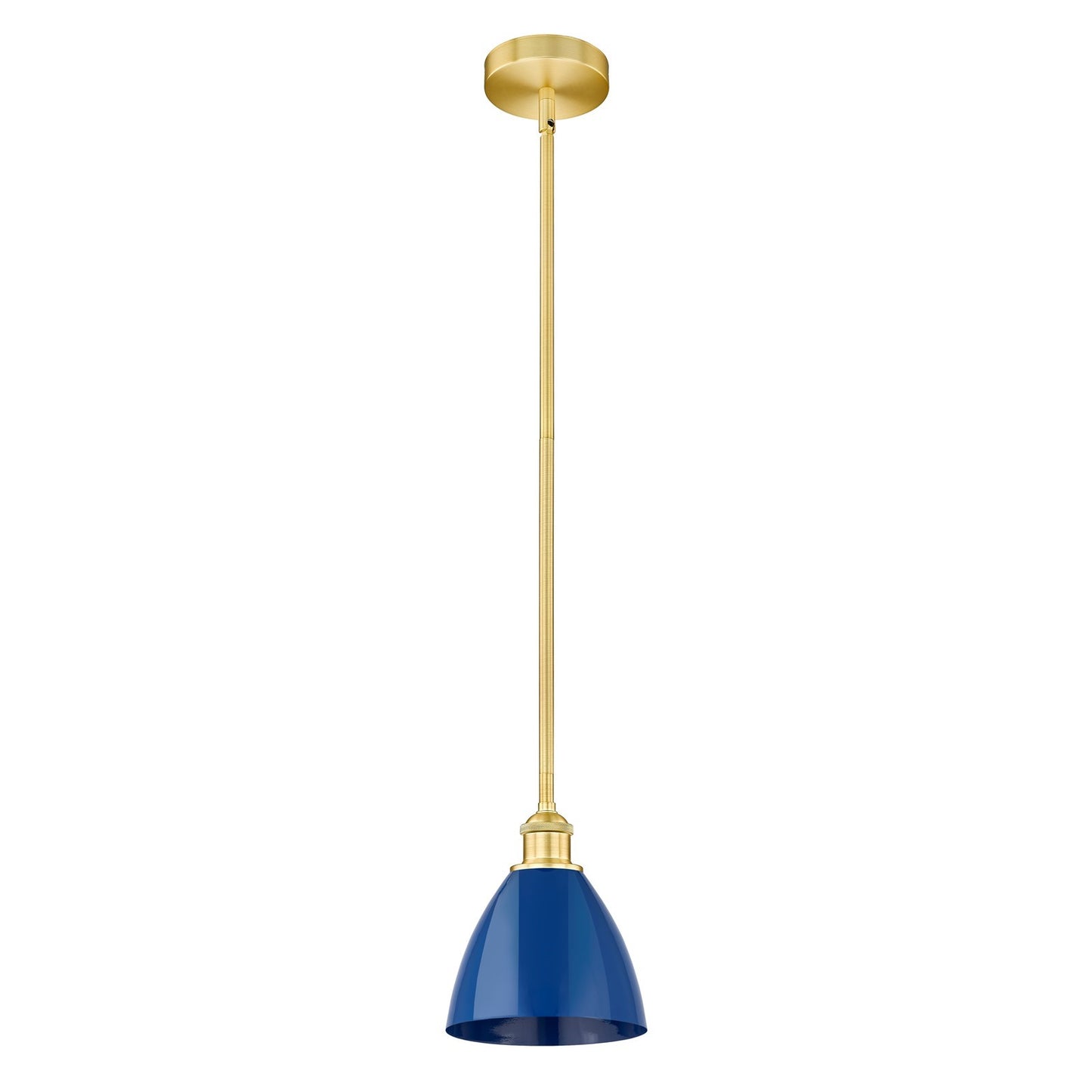 Innovations Plymouth 8in 1-Light Mini Pendant | Industrial Farmhouse Satin Gold Steel and Matte Blue Metal | Kitchen | Model 616-1S-SG-MBD-75-BL-LED