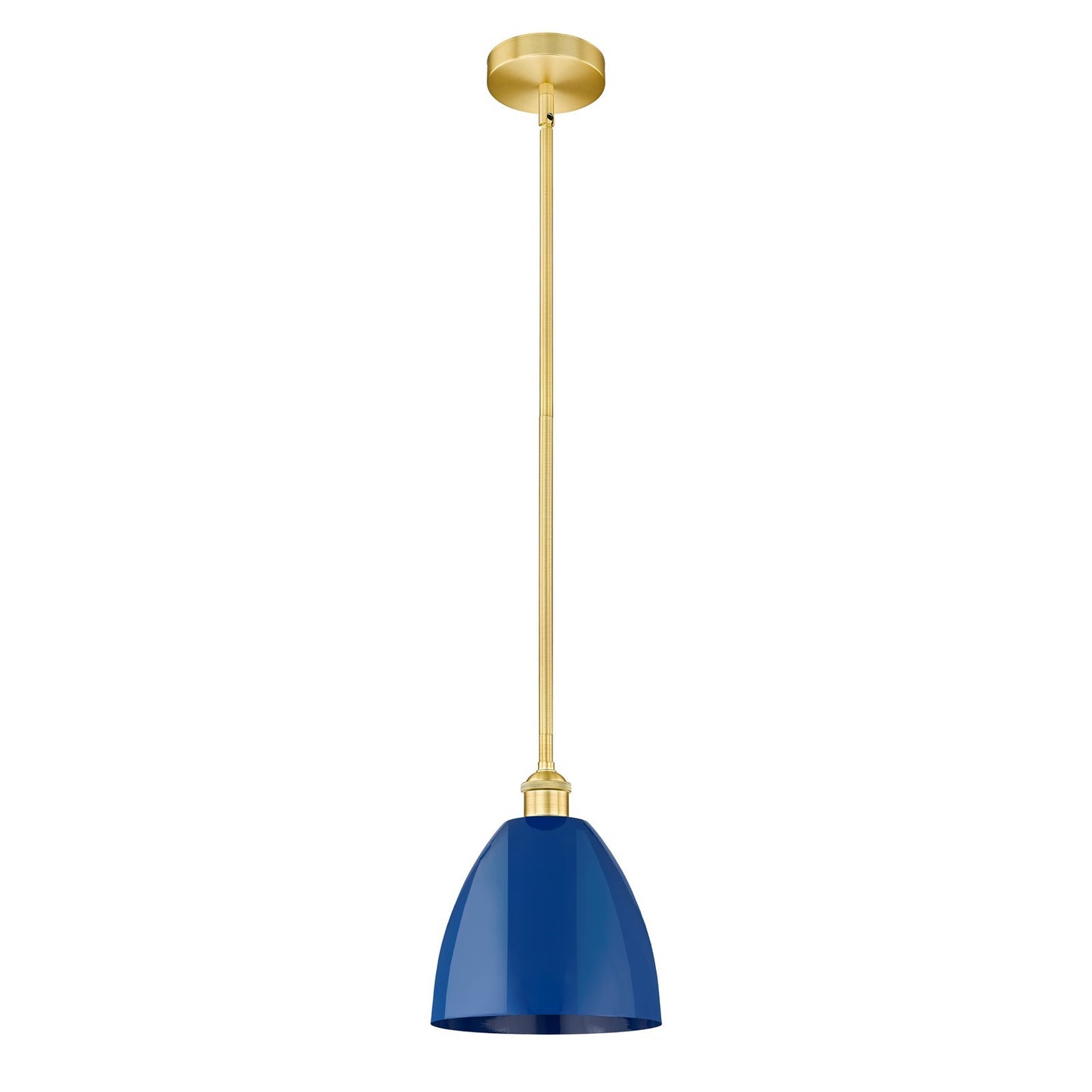 Innovations Plymouth 9in 1-Light Mini Pendant | Industrial Farmhouse Satin Gold Steel and Matte Blue Metal Shade | Kitchen | Model 616-1S-SG-MBD-9-BL