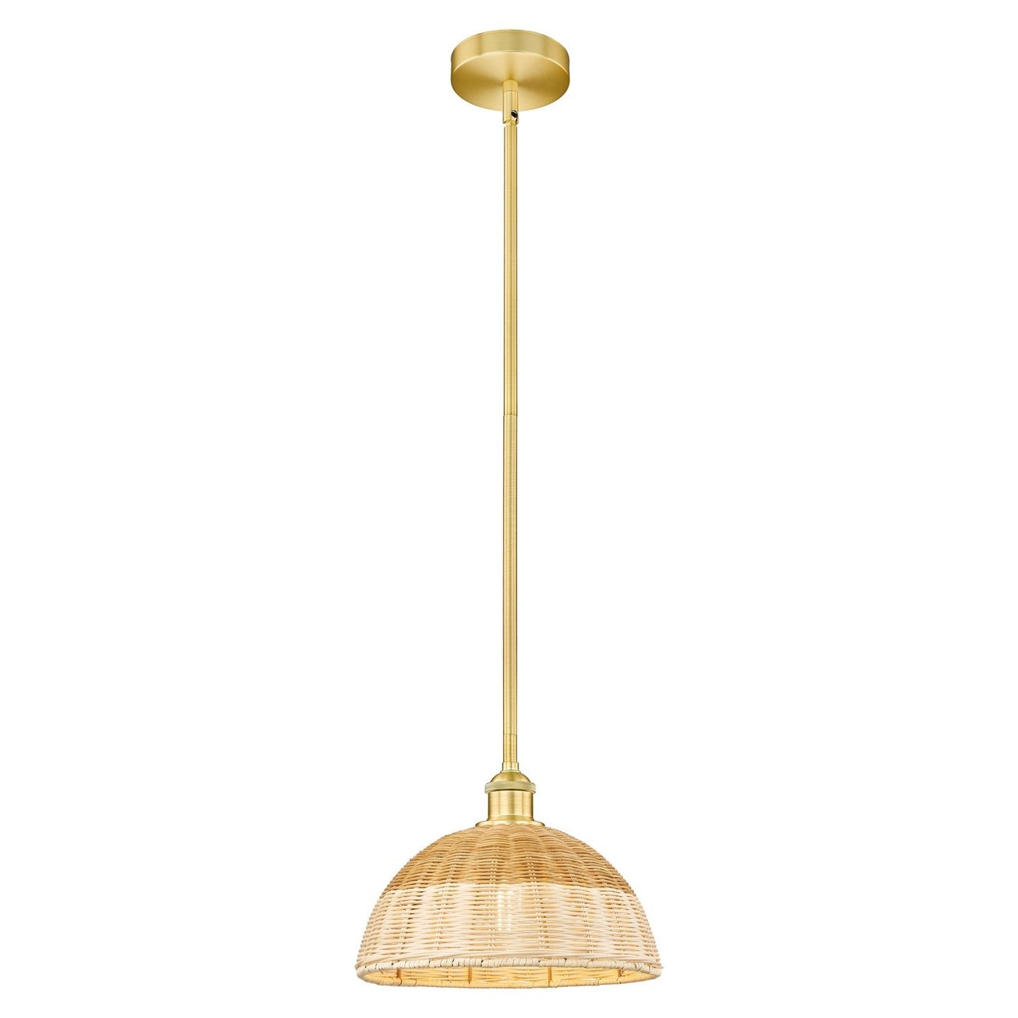 Innovations Bristol Natural II 12in 1-Light Mini Pendant | Industrial Satin Gold Steel and Matte Black Natural Fiber Shade | Model 616-1S-SG-NBD2-12-NAT