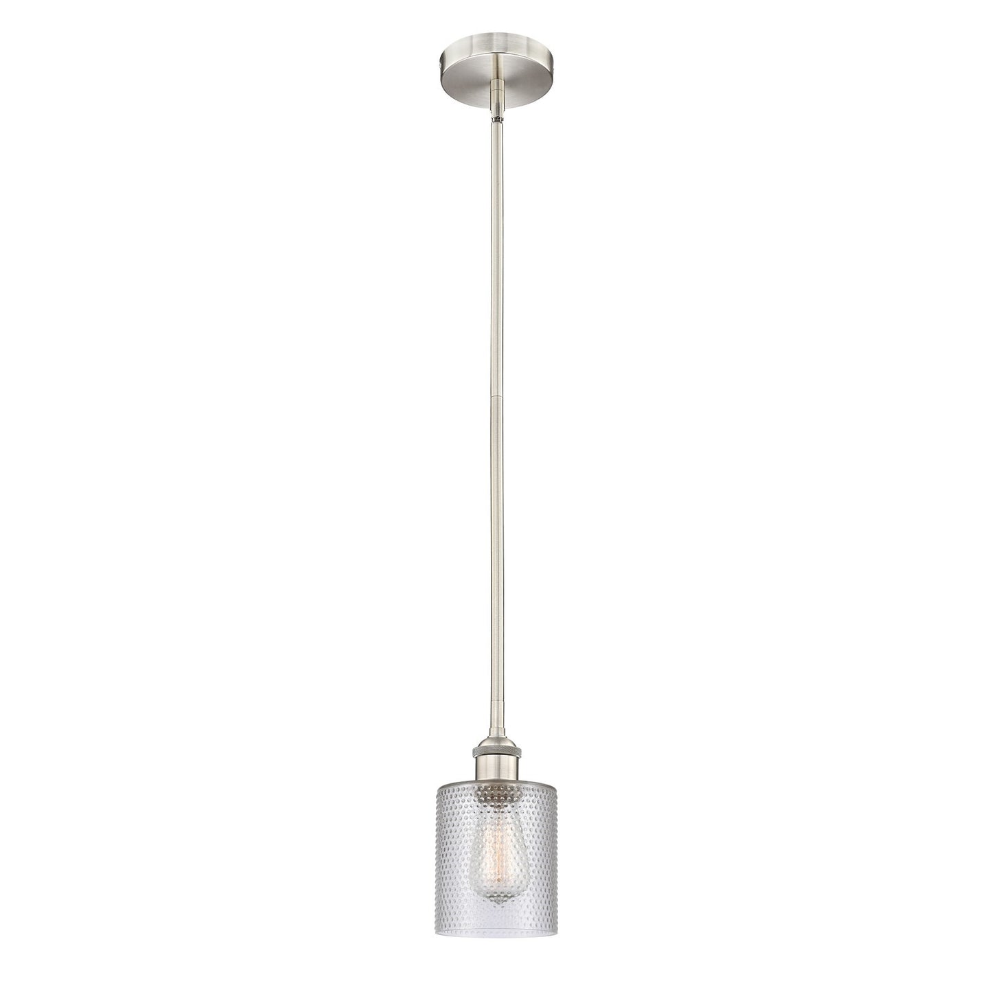 Innovations Cobbleskill 5in 1-Light Mini Pendant | Industrial Brushed Satin Nickel Steel and Clear Glass | Kitchen Island & | Model 616-1S-SN-G112-LED