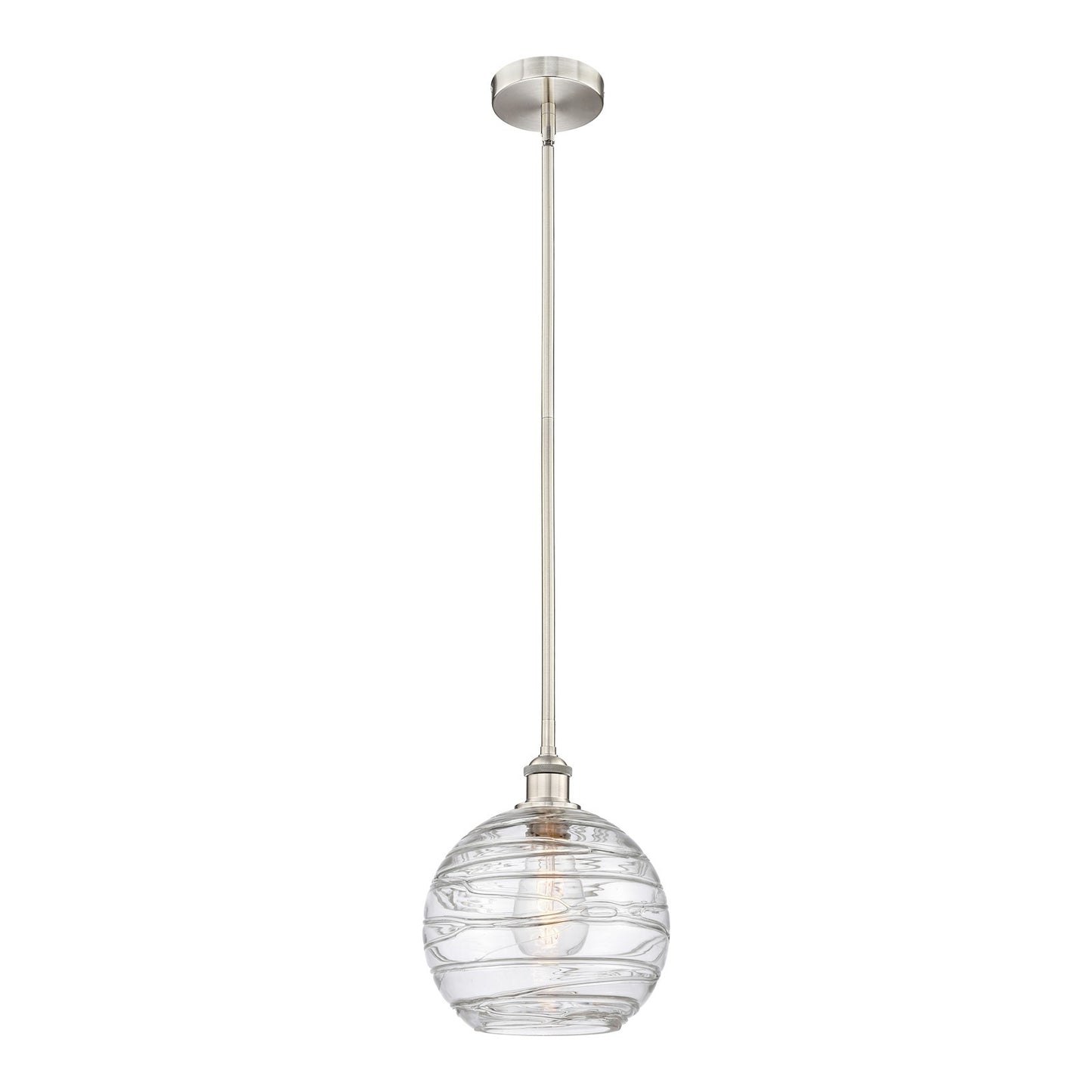 Innovations Athens Deco Swirl 10in 1-Light Mini Pendant | Industrial Brushed Satin Nickel Steel and Clear Deco Swirl Glass | Model 616-1S-SN-G1213-10CL