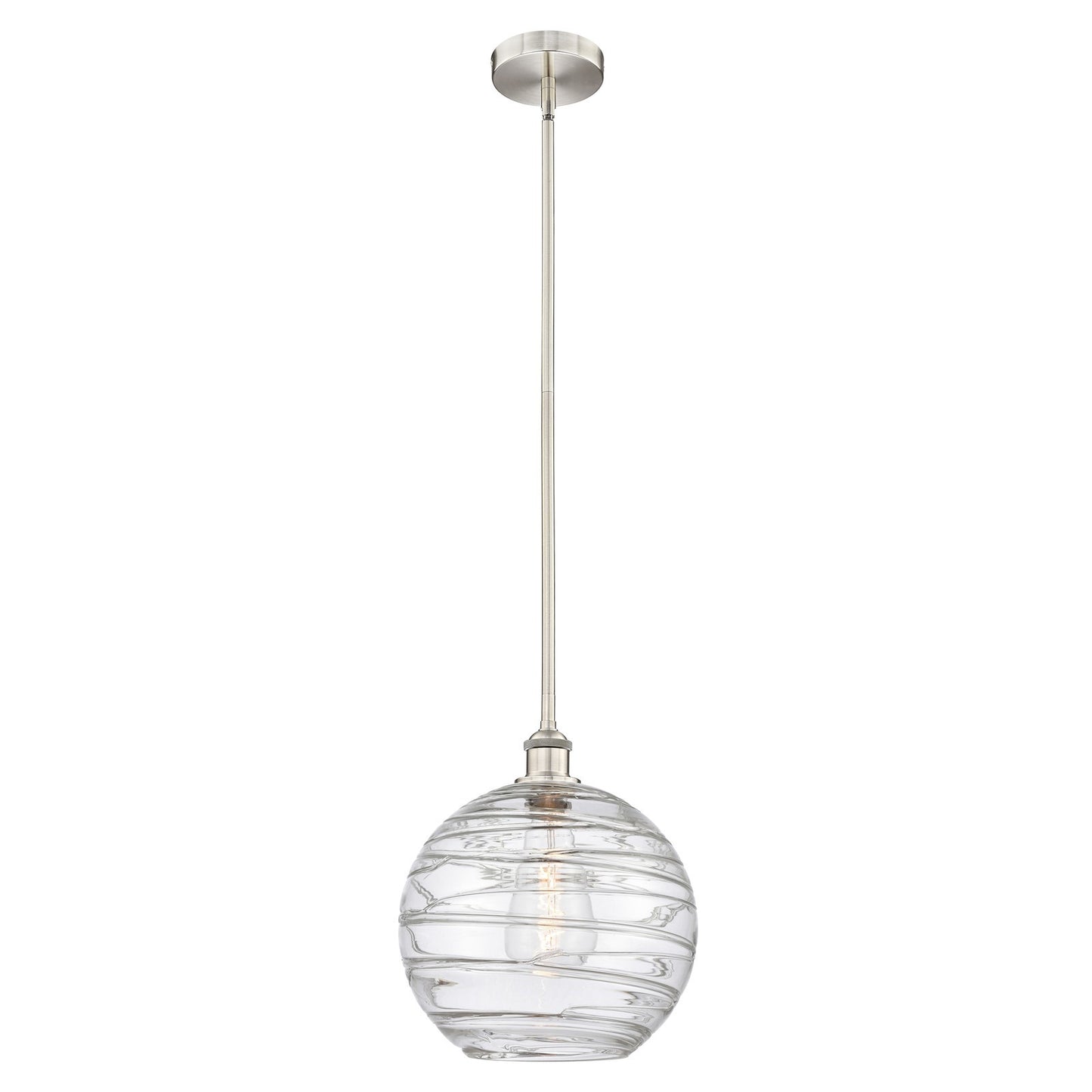 Innovations Athens Deco Swirl 12in 1-Light Mini Pendant | Industrial Brushed Satin Nickel and Clear Deco Swirl Glass | Model 616-1S-SN-G1213-12CL