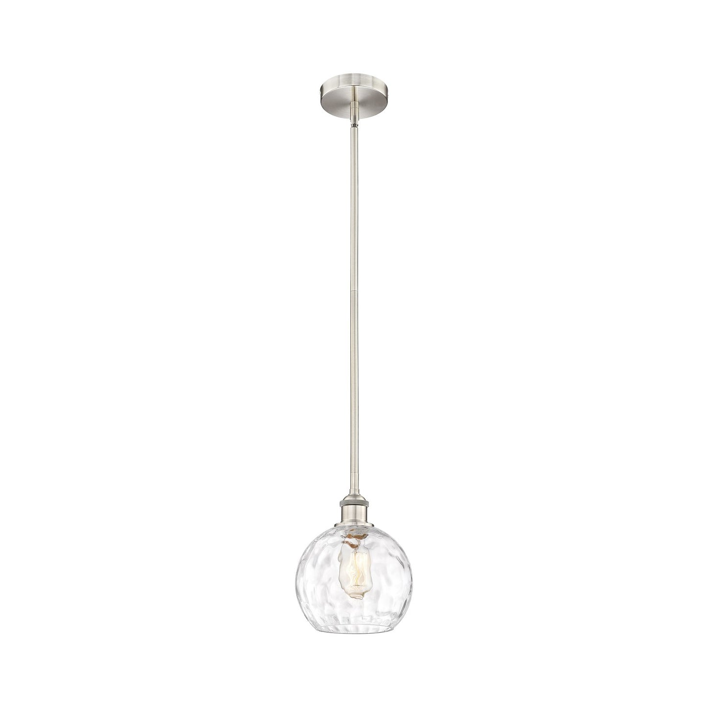 Innovations Athens Water Glass 8in 1-Light Mini Pendant | Industrial Brushed Satin Nickel Steel and Clear Glass | Kitchen Island | Model 616-1S-SN-G1215-8
