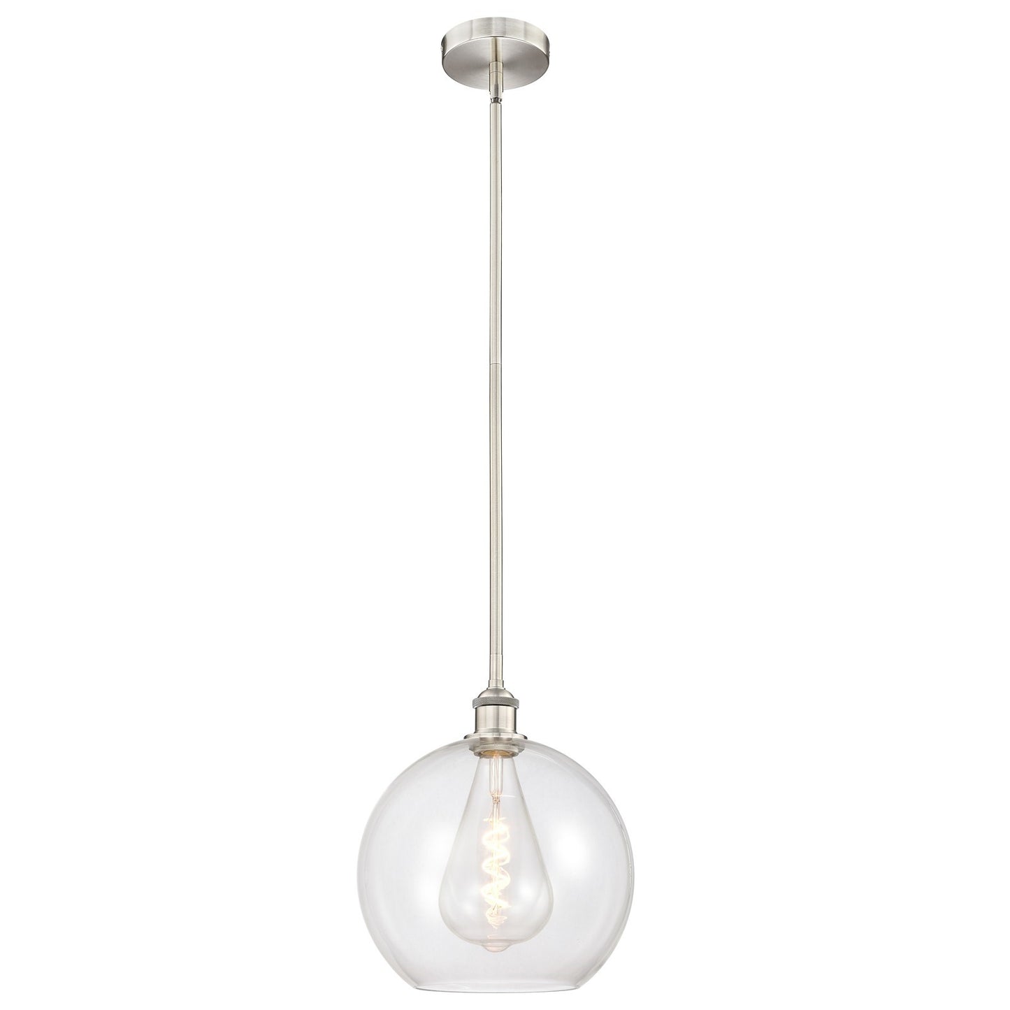 Innovations Athens 12in 1-Light Mini Pendant | Industrial Brushed Satin Nickel Steel and Clear Glass | Kitchen Island & Dining | Model 616-1S-SN-G122-12