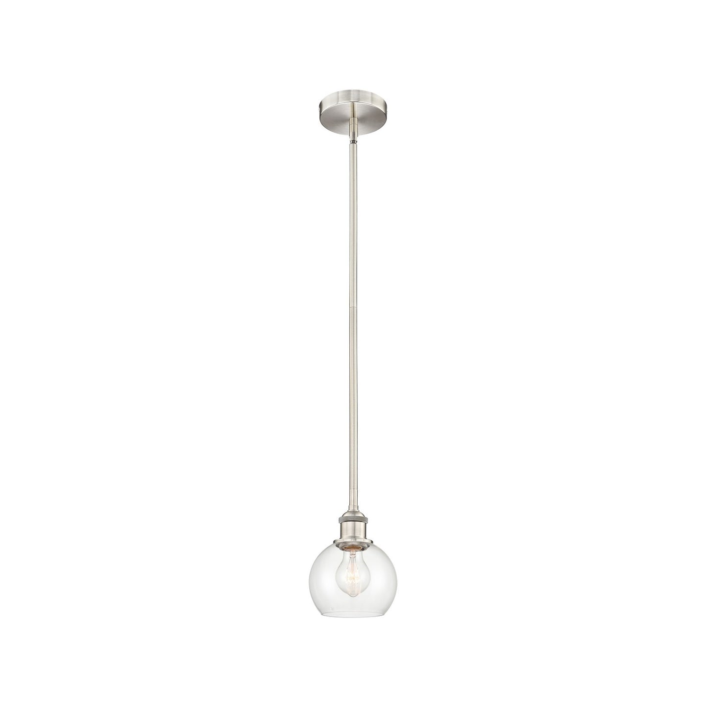 Innovations Athens 6in 1-Light Mini Pendant | Industrial Brushed Satin Nickel Steel and Clear Glass | Kitchen Island & Dining | Model 616-1S-SN-G122-6
