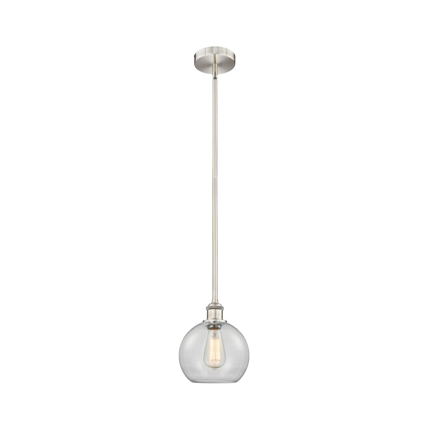 Innovations Athens 8in 1-Light Mini Pendant | Industrial Brushed Satin Nickel Steel and Clear Glass | Kitchen Island & Dining | Model 616-1S-SN-G122-8-LED