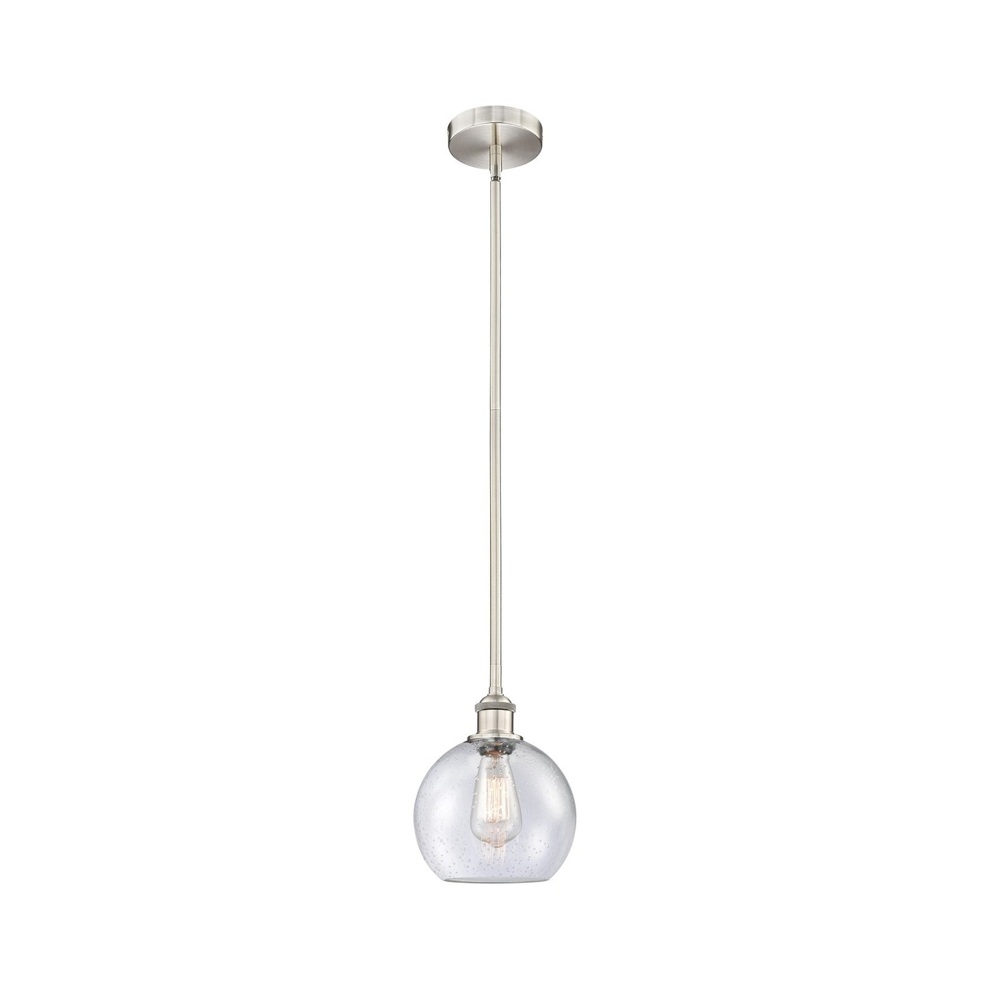 Innovations Athens 8in 1-Light Mini Pendant | Industrial Brushed Satin Nickel Steel and Seedy Glass | Kitchen Island & Dining | Model 616-1S-SN-G124-8-LED