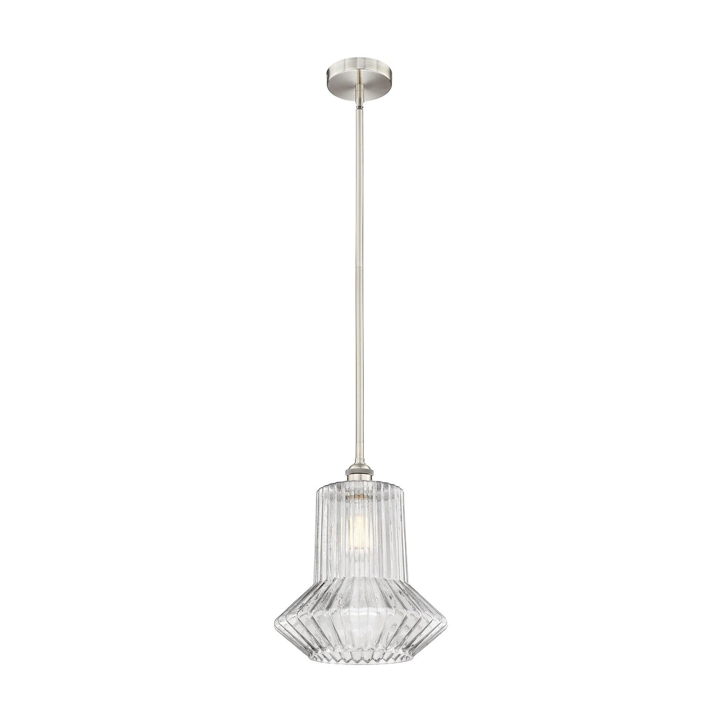 Innovations Springwater 12in 1-Light Mini Pendant | Industrial Brushed Satin Nickel Steel and Clear Fluted Glass | Kitchen Island & | Model 616-1S-SN-G212
