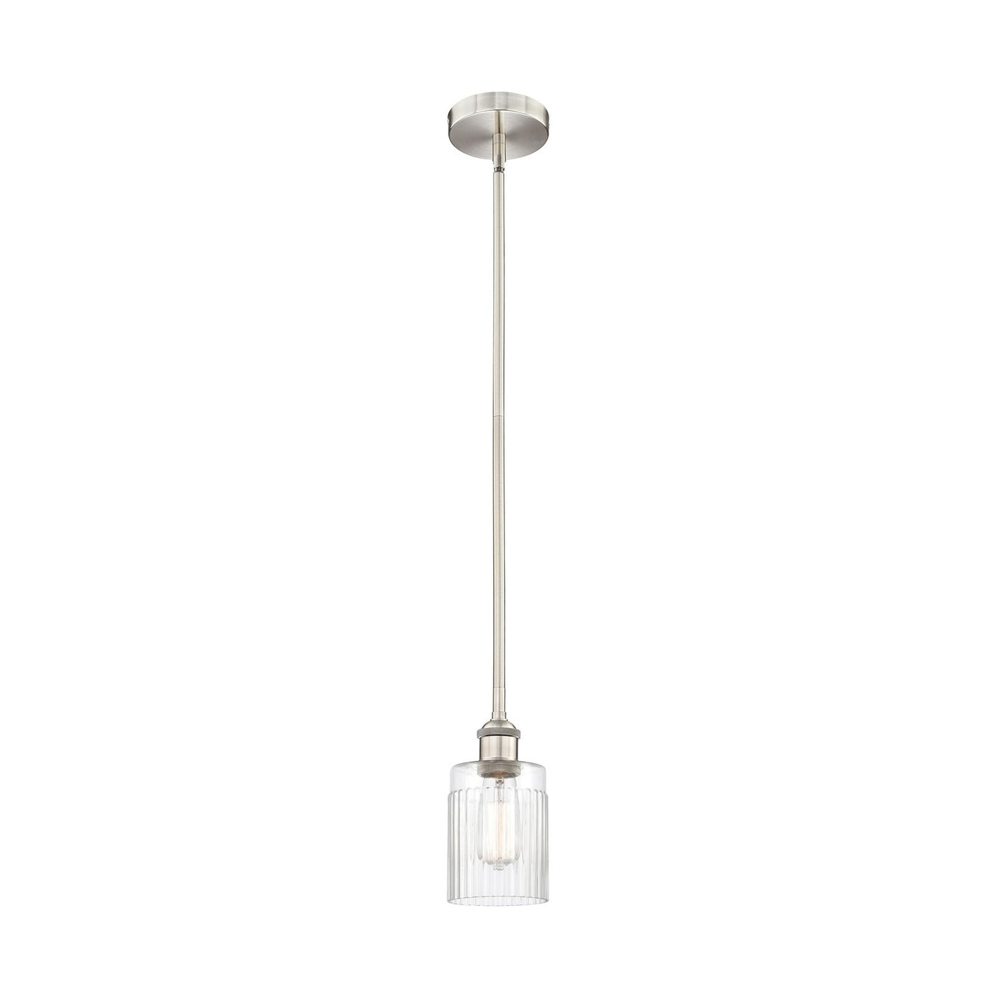 Innovations Hadley 1-Light Mini Pendant | Transitional Brushed Satin Nickel Steel and Clear Ribbed Glass | Kitchen Island & | Model 616-1S-SN-G342