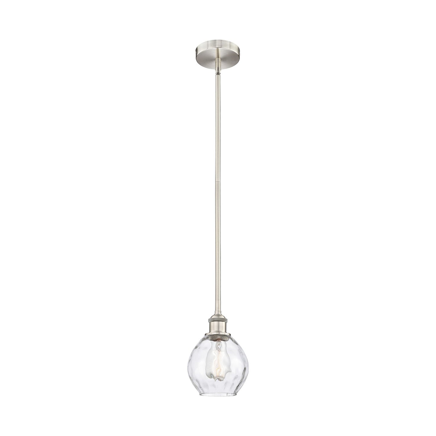 Innovations Waverly 6in 1-Light Mini Pendant | Industrial Brushed Satin Nickel Steel and Clear Water Glass | Kitchen Island & | Model 616-1S-SN-G362