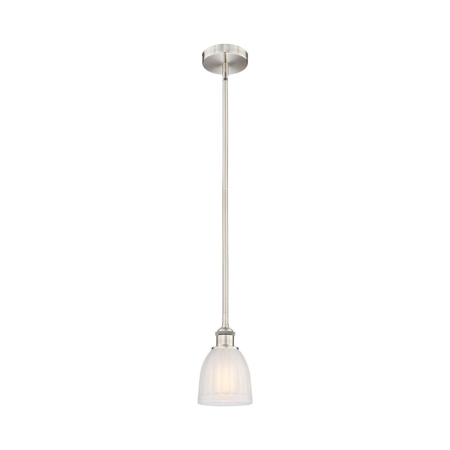 Innovations Brookfield 6in 1-Light Mini Pendant | Industrial Brushed Satin Nickel Steel and White Frosted Ribbed Glass | Kitchen | Model 616-1S-SN-G441