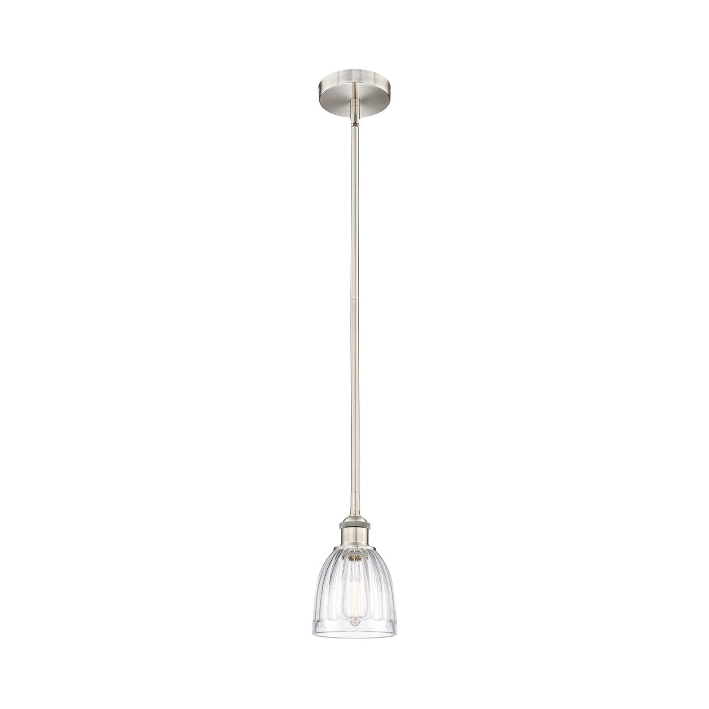 Innovations Brookfield 6in 1-Light Mini Pendant | Industrial Brushed Satin Nickel Steel and Clear Ribbed Glass | Kitchen Island | Model 616-1S-SN-G442-LED