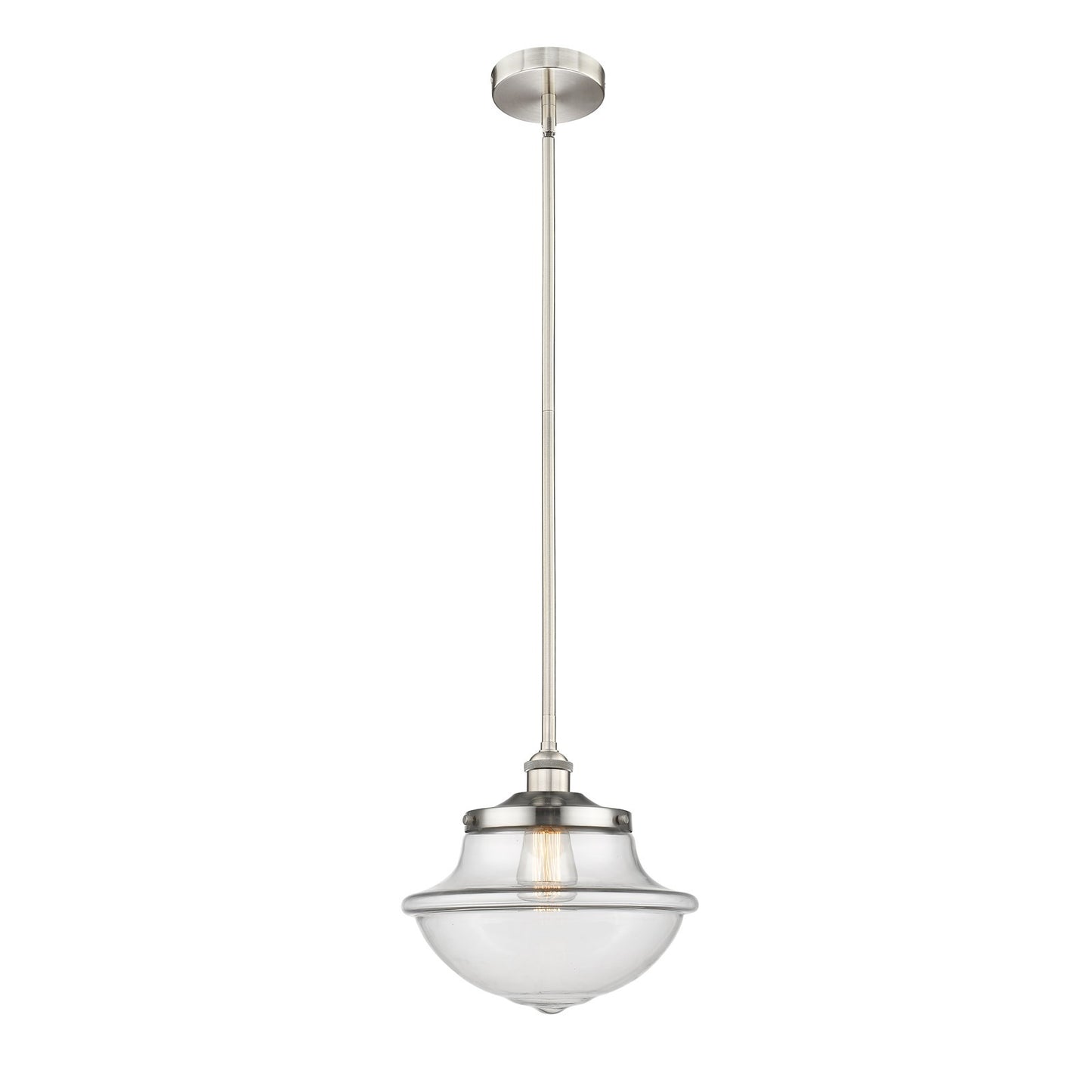 Innovations Oxford 12in 1-Light Mini Pendant | Industrial Brushed Satin Nickel Steel and Clear Glass | Kitchen Island & Dining Room | Model 616-1S-SN-G542