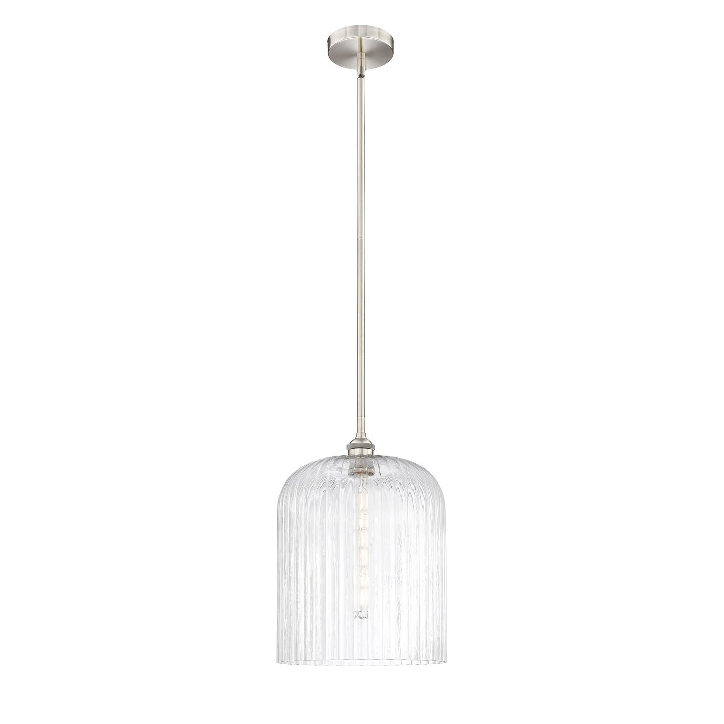 Innovations Bridal Veil 5in 1-Light Mini Pendant | Industrial Brushed Satin Nickel Steel and Clear Ribbed Glass | Kitchen | Model 616-1S-SN-G559-12CL