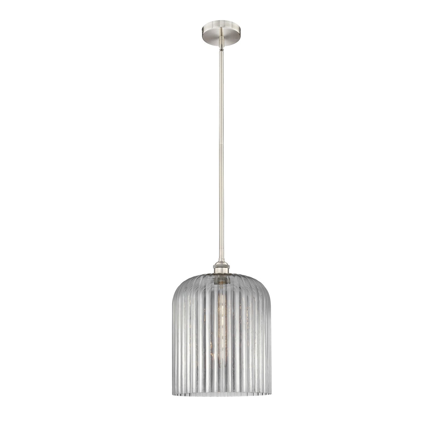 Innovations Bridal Veil 5in 1-Light Mini Pendant | Art Nouveau Brushed Satin Nickel and Light Smoke Ribbed Glass | Kitchen | Model 616-1S-SN-G559-12SM