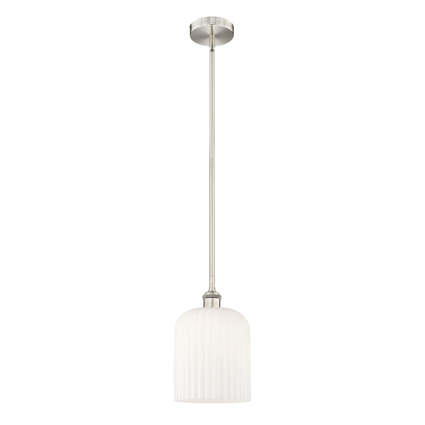 Innovations Bridal Veil 5in 1-Light Mini Pendant | Art Nouveau Brushed Satin Nickel and Gloss White Ribbed Glass | Kitchen | Model 616-1S-SN-G559-8GWH