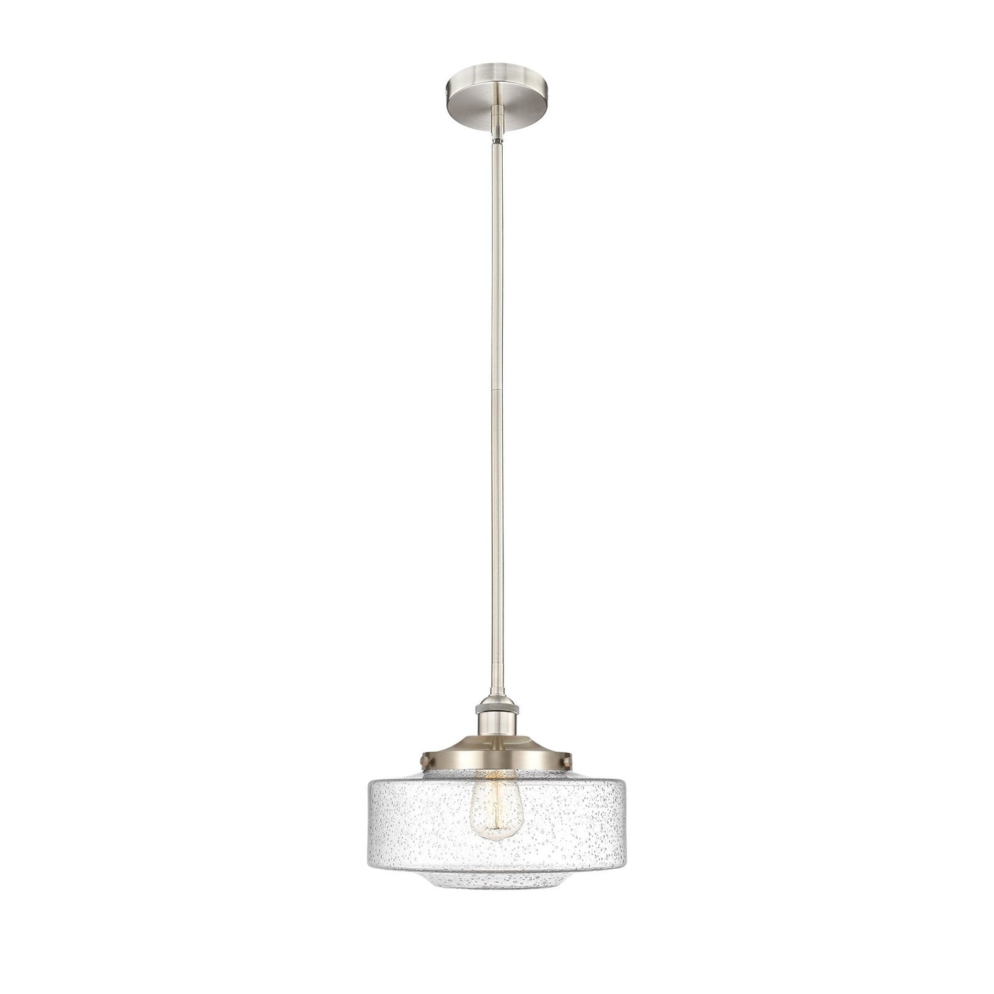 Innovations Bridgeton 12in 1-Light Mini Pendant | Traditional Brushed Satin Nickel Steel and Seedy Glass | Kitchen Island & | Model 616-1S-SN-G694-12