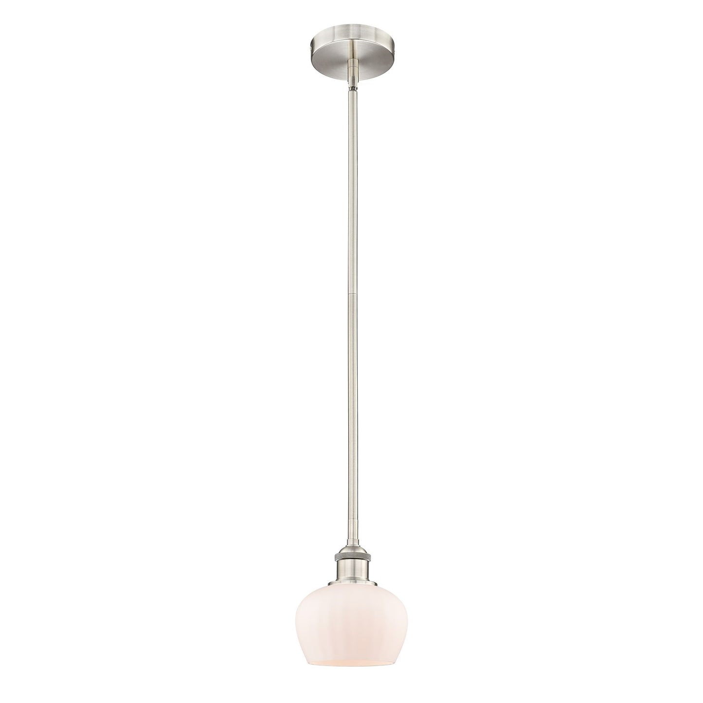 Innovations Fenton 7in 1-Light Mini Pendant | Industrial Brushed Satin Nickel and Matte White Ribbed Glass | Kitchen Island & | Model 616-1S-SN-G91-LED