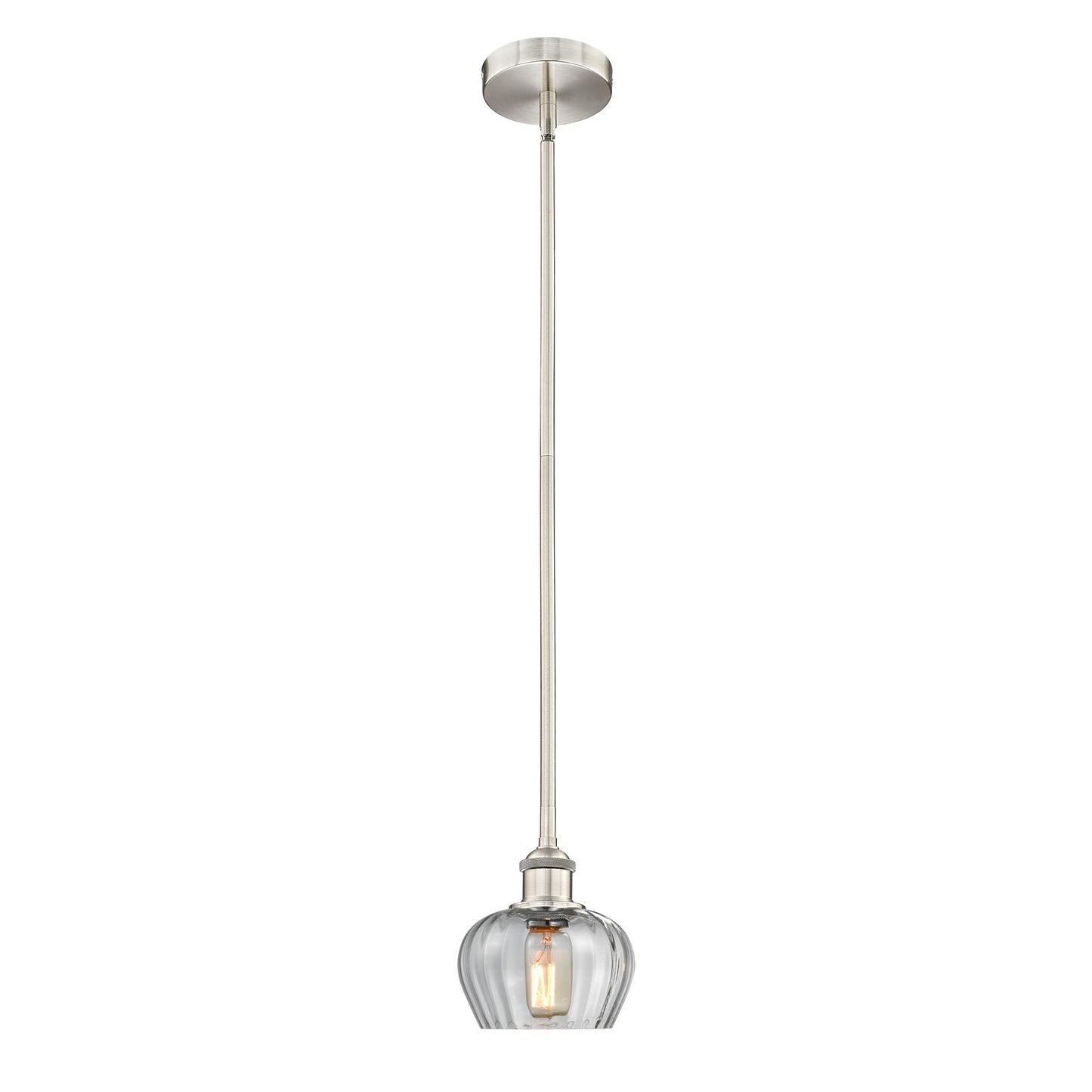 Innovations Fenton 1-Light 7in Mini Pendant | Industrial Brushed Satin Nickel and Clear Ribbed Glass | Kitchen Island & Dining Room | Model 616-1S-SN-G92
