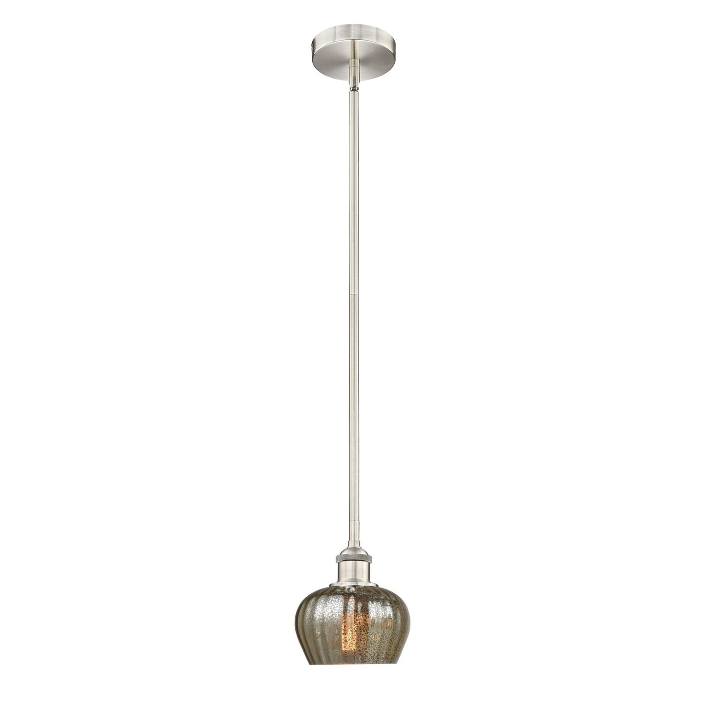 Innovations Fenton 7in 1-Light Mini Pendant | Industrial Brushed Satin Nickel and Mercury Ribbed Glass | Kitchen Island & Dining | Model 616-1S-SN-G96-LED