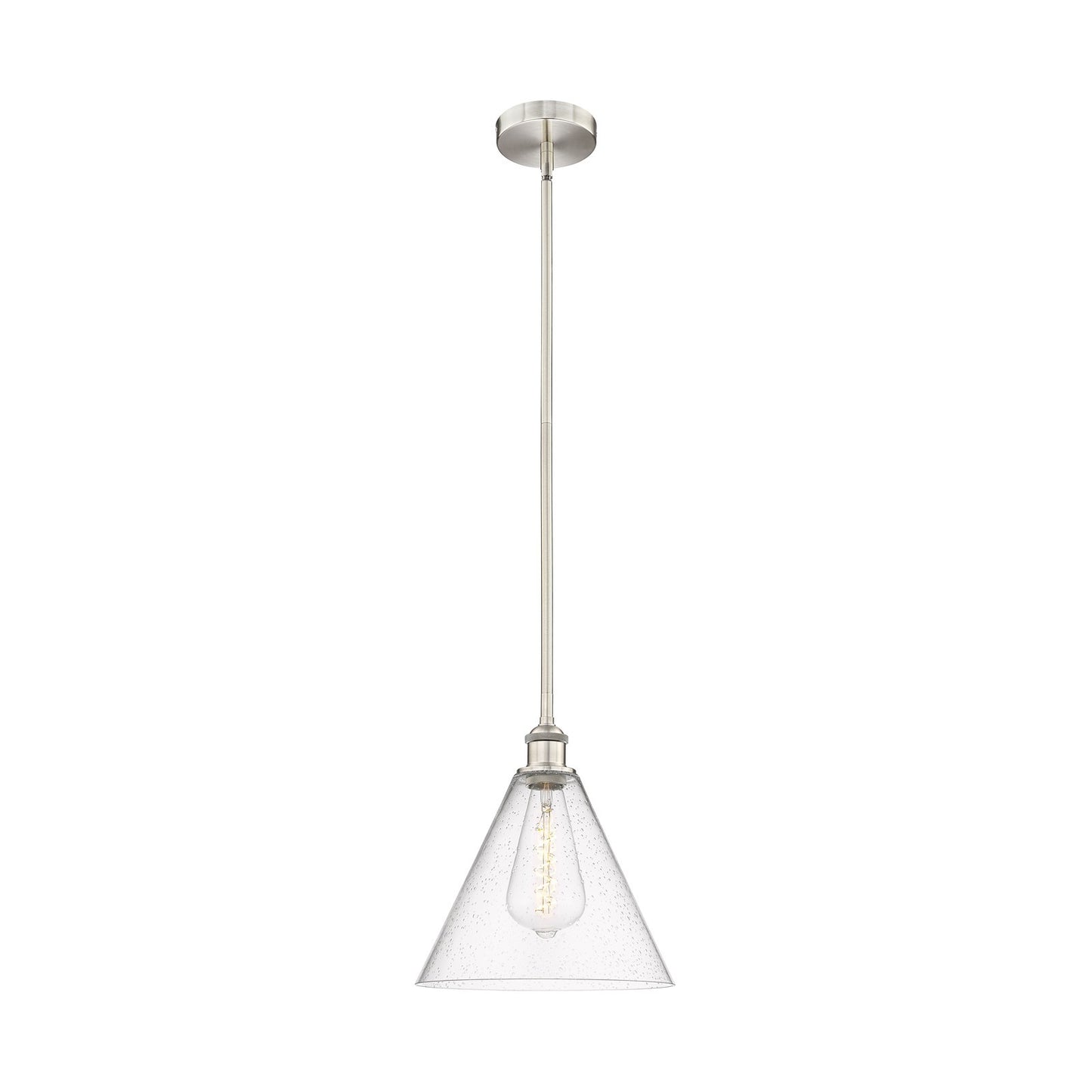 Innovations Berkshire 12in 1-Light Mini Pendant | Industrial Brushed Satin Nickel Steel and Seedy Glass | Kitchen Island & | Model 616-1S-SN-GBC-124-LED