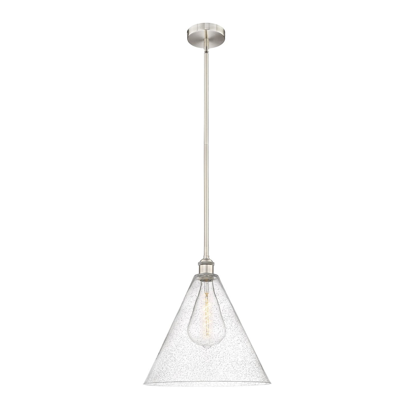 Innovations Berkshire 16in 1-Light Pendant | Industrial Brushed Satin Nickel Steel and Seedy Glass | Kitchen Island & Dining | Model 616-1S-SN-GBC-164-LED