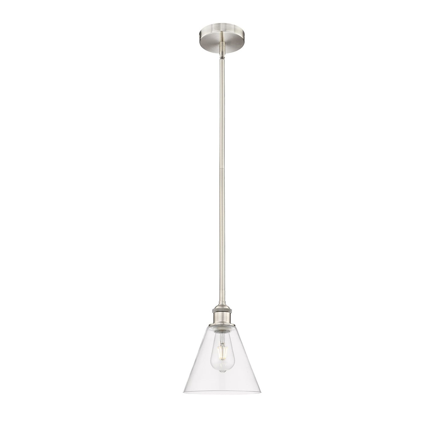 Innovations Berkshire Glass 8in 1-Light Mini Pendant | Industrial Brushed Satin Nickel Steel and Clear Glass | Kitchen Island & | Model 616-1S-SN-GBC-82