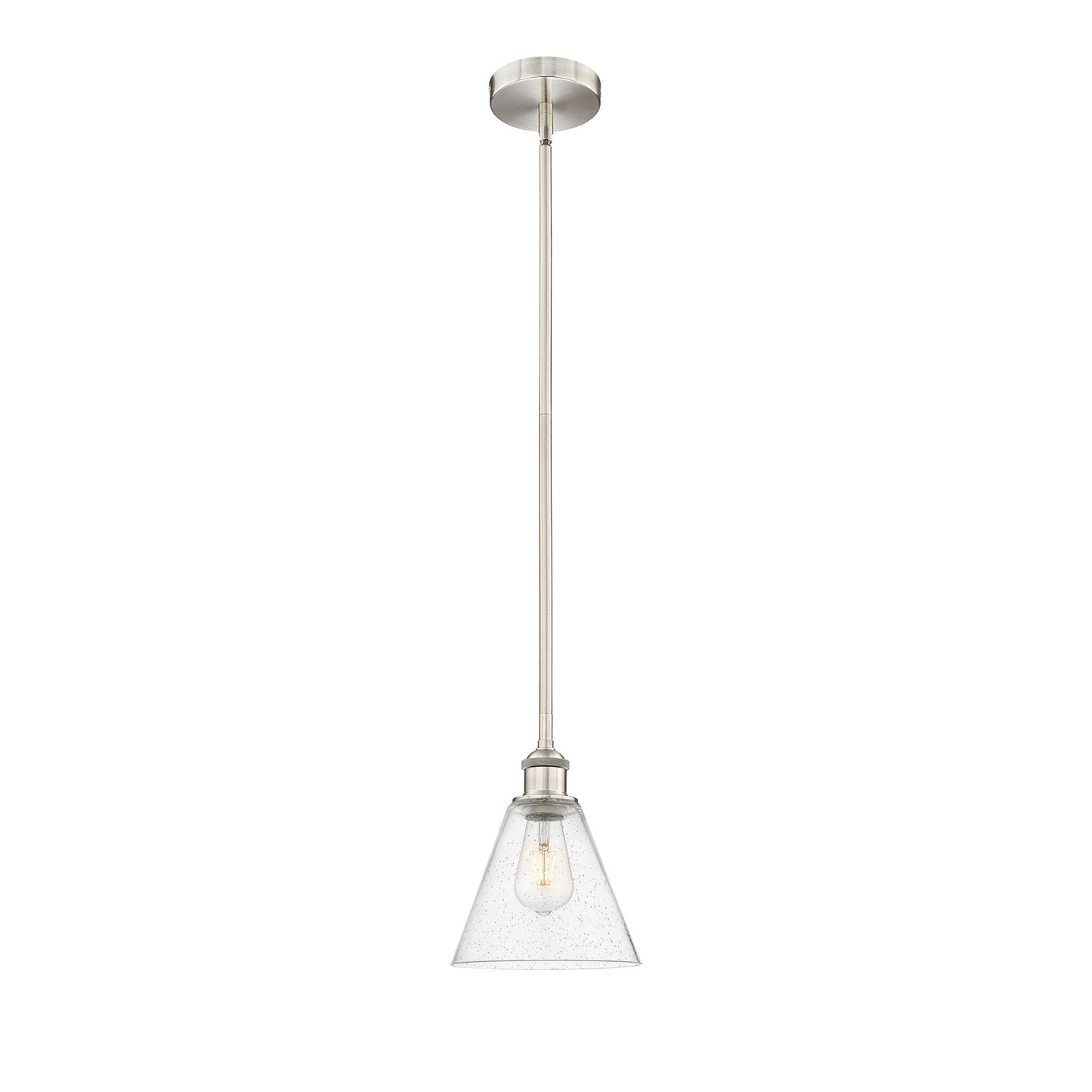 Innovations Berkshire 8in 1-Light Mini Pendant | Industrial Brushed Satin Nickel and Seedy Glass | Kitchen Island & Dining | Model 616-1S-SN-GBC-84-LED