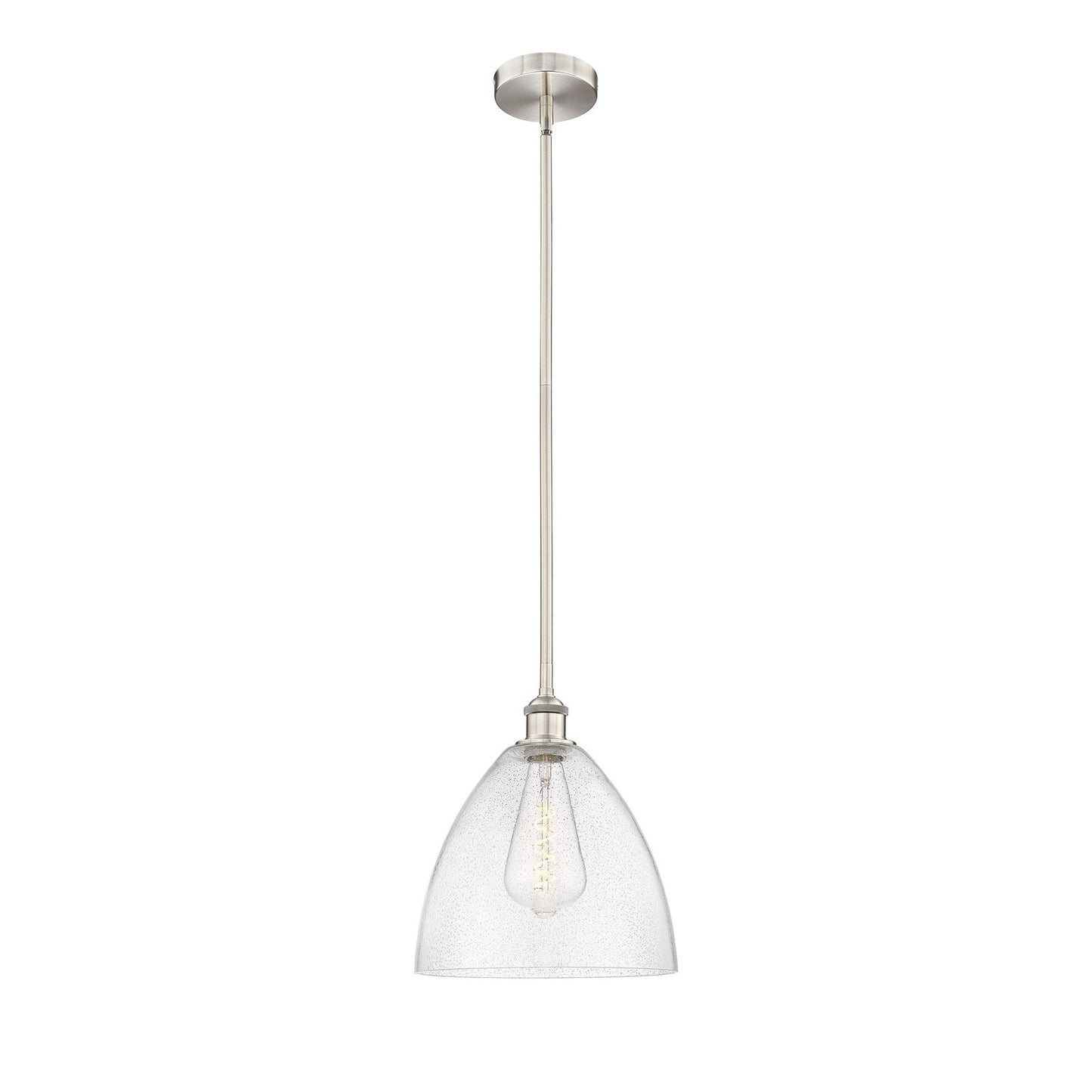 Innovations Bristol 12in 1-Light Mini Pendant | Industrial Brushed Satin Nickel Steel and Seedy Glass | Kitchen Island & Dining | Model 616-1S-SN-GBD-124