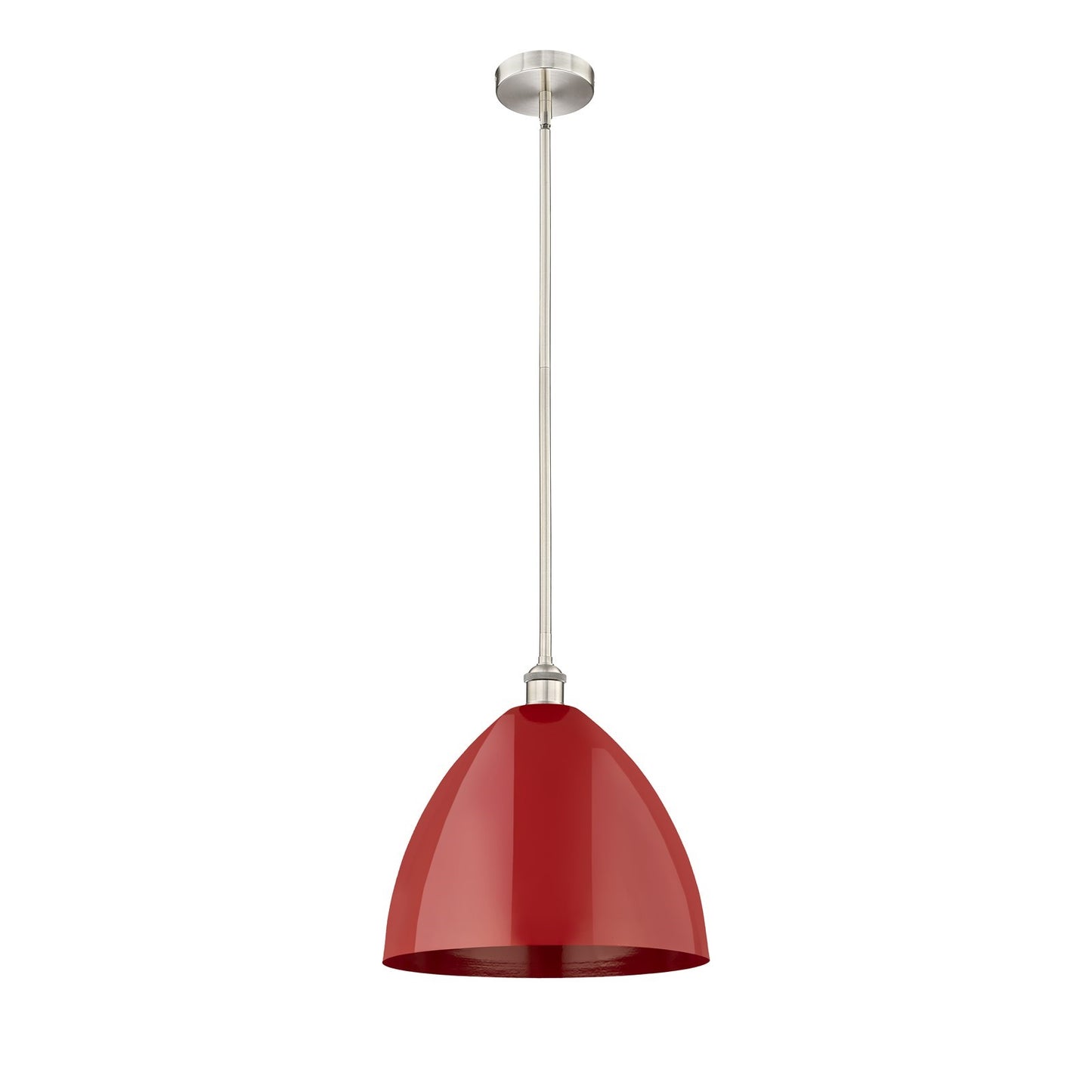 Innovations Plymouth 16in 1-Light Mini Pendant | Industrial Brushed Satin Nickel and Matte Red Metal | Kitchen Island & Dining | Model 616-1S-SN-MBD-16-RD