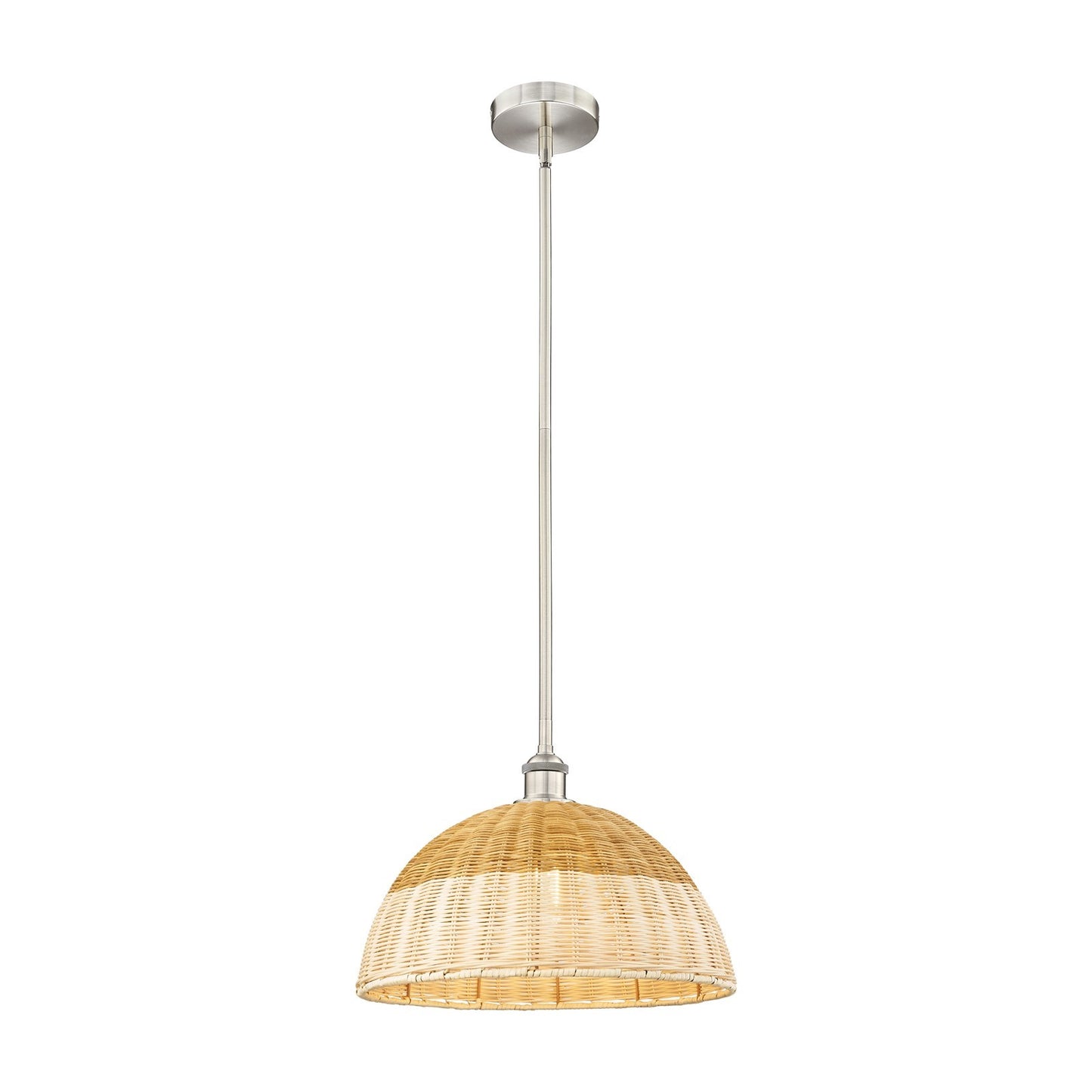 Innovations Bristol Natural II 16in 1-Light Mini Pendant | Industrial Brushed Satin Nickel Steel and Matte Black Natural | Model 616-1S-SN-NBD2-16-NAT