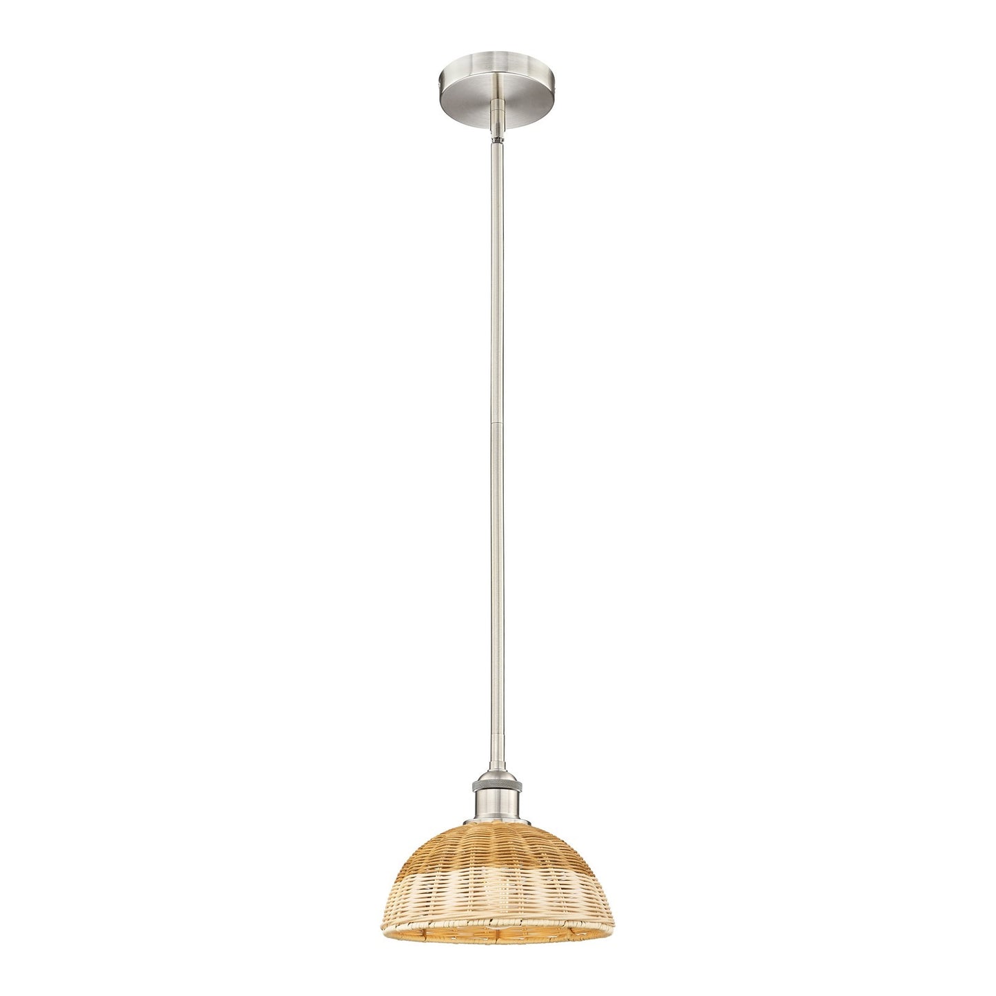 Innovations Bristol Natural II 9in 1-Light Mini Pendant | Industrial Brushed Satin Nickel and Matte Black Natural Fiber | Model 616-1S-SN-NBD2-9-NAT