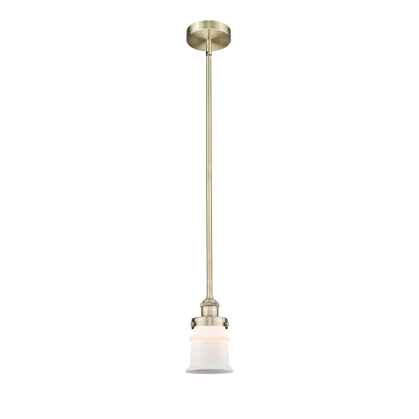 Innovations Canton 5.25in 1-Light Mini Pendant | Industrial Antique Brass Steel and Matte White Frosted Glass | Kitchen | Model 616-1SH-AB-G181S-LED