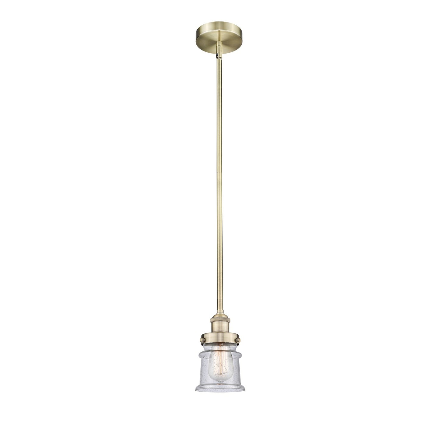 Innovations Canton 5.25in 1-Light Mini Pendant | Industrial Antique Brass Steel and Seedy Glass | Kitchen Island & Dining | Model 616-1SH-AB-G184S-LED
