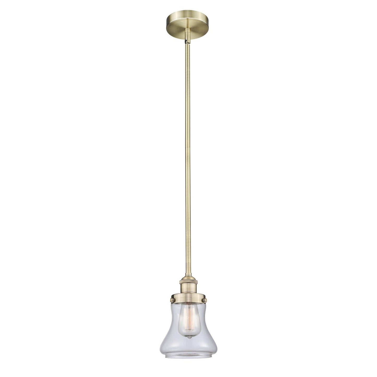 Innovations Bellmont 6in 1-Light Mini Pendant | Industrial Antique Brass and Clear Glass | Kitchen Island & Dining Room | 6.12 x | Model 616-1SH-AB-G192
