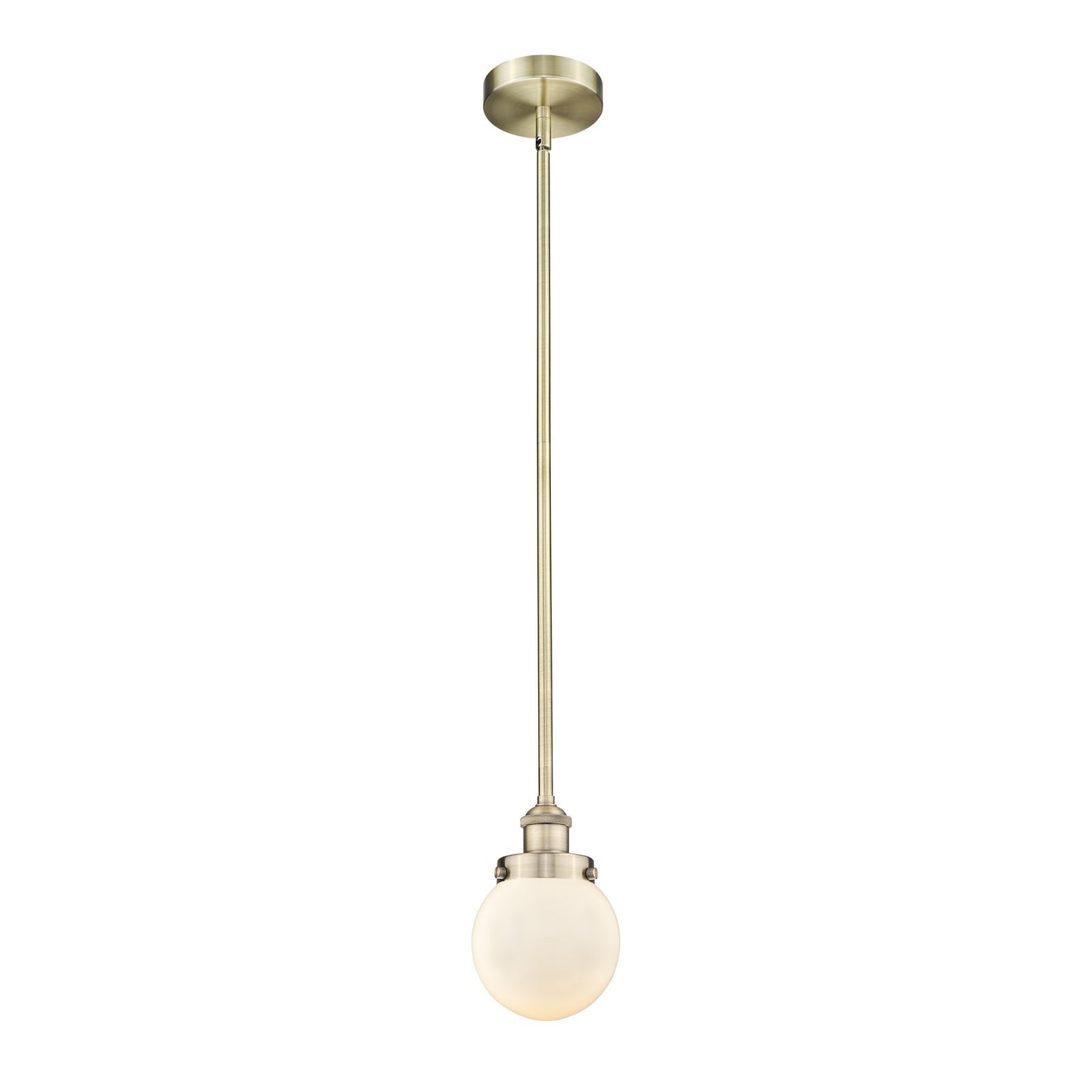 Innovations Beacon 6in 1-Light Mini Pendant | Industrial Antique Brass and Matte White Frosted Glass | Kitchen Island & Dining | Model 616-1SH-AB-G201-6
