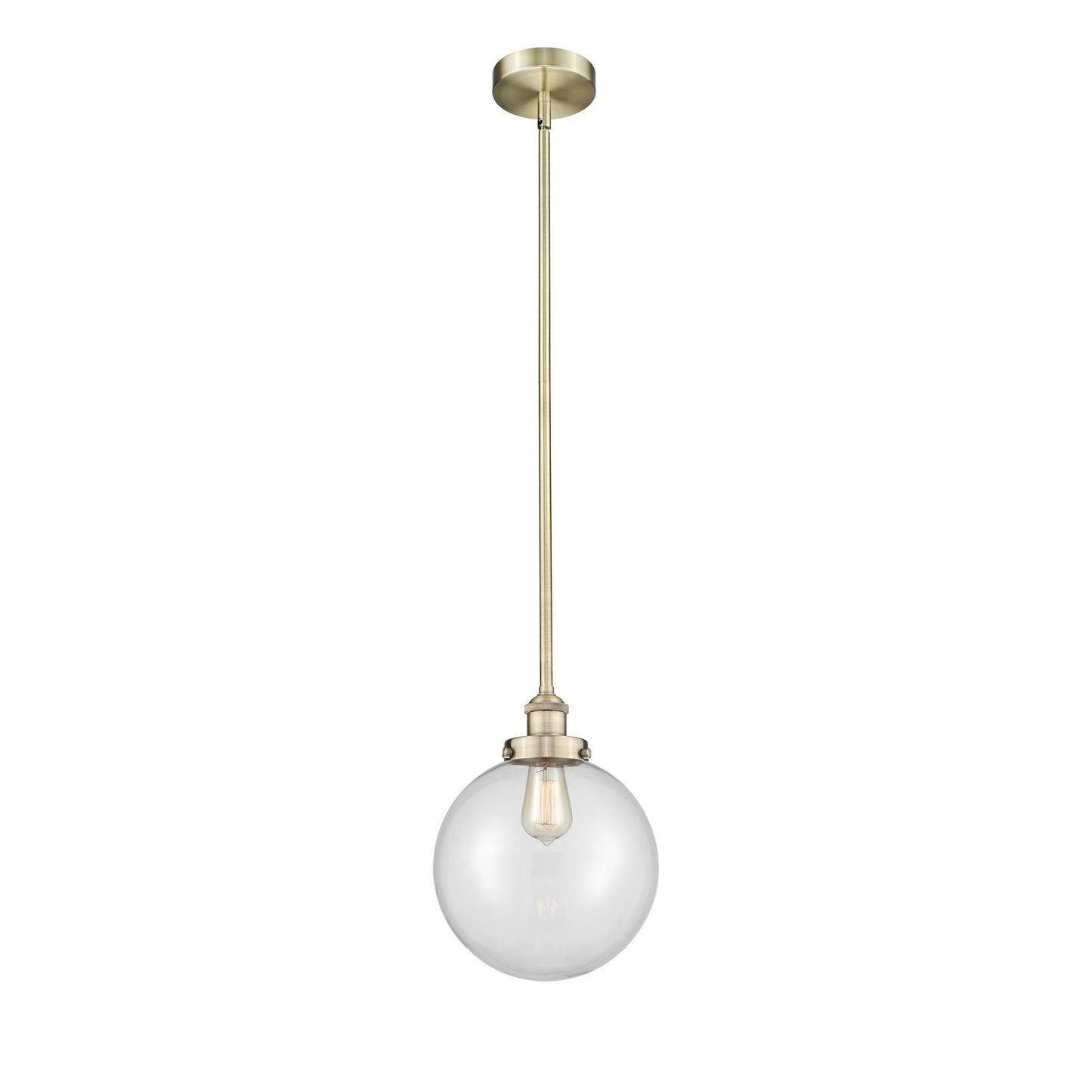 Innovations Beacon 10in 1-Light Mini Pendant | Industrial Antique Brass Steel and Clear Glass | Kitchen Island & Dining | Model 616-1SH-AB-G202-10-LED