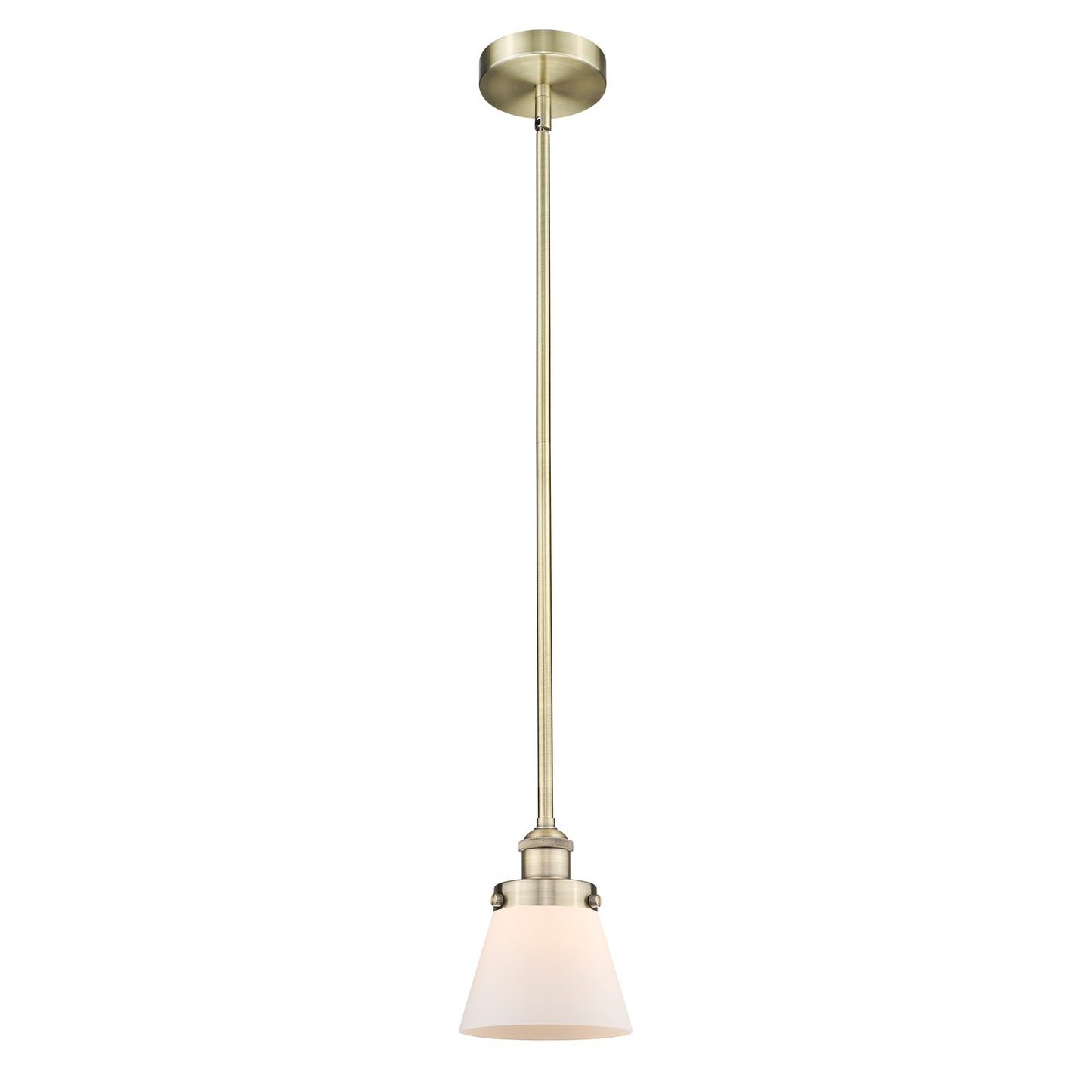 Innovations Cone 6.25in 1-Light Mini Pendant | Industrial Antique Brass and Matte White Frosted Glass | Kitchen Island & Dining | Model 616-1SH-AB-G61