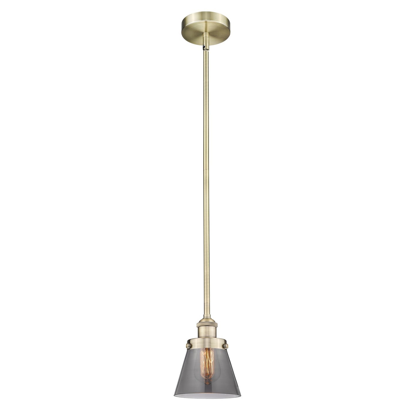 Innovations Cone 6.25in 1-Light Mini Pendant | Industrial Antique Brass and Light Smoke Glass | Kitchen Island & Dining Room | 6.25 | Model 616-1SH-AB-G63