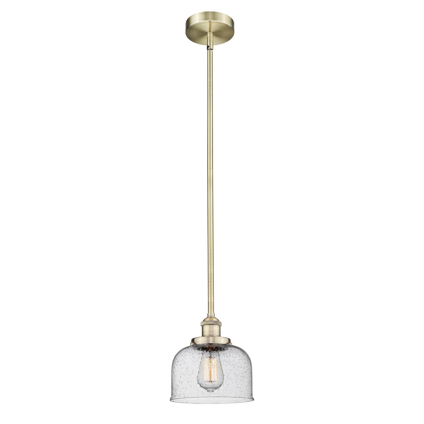 Innovations Bell 8in 1-Light Mini Pendant | Industrial Antique Brass and Seedy Glass | Kitchen Island | 7.75 x 7.75 x 8.25 in | Model 616-1SH-AB-G74